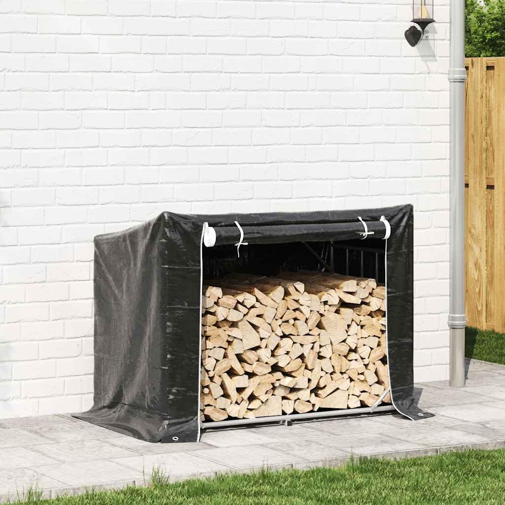 vidaXL Leñero Cubierta Lluvia 151x80,5x110,5 cm Acero galvanizado, Almacenamiento de leña, Soporte para leña para Chimenea, Almacenamiento de leña para Interior