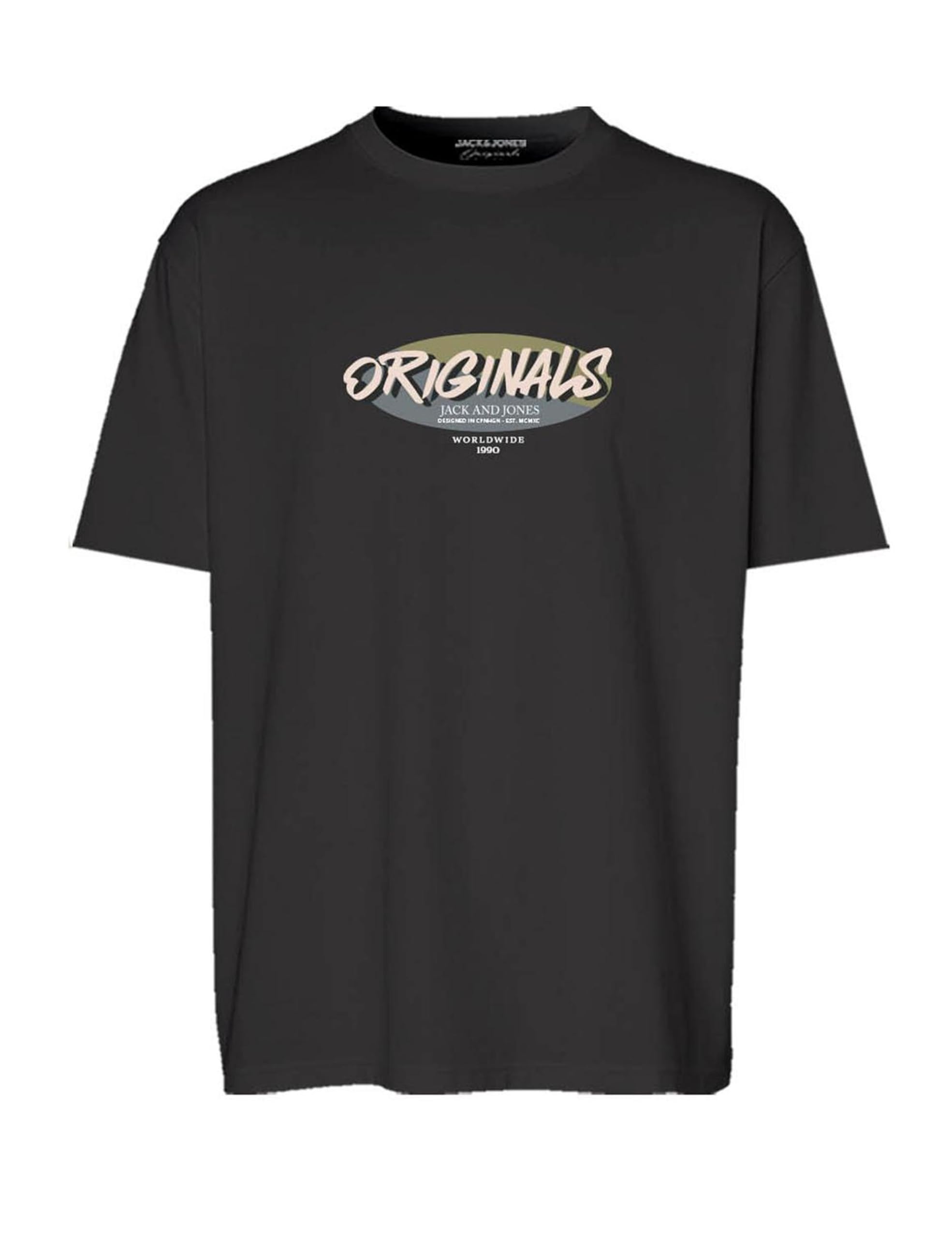 JACK & JONES Men's Jorvarenna Tee Ss Crew Neck FST, Black, L