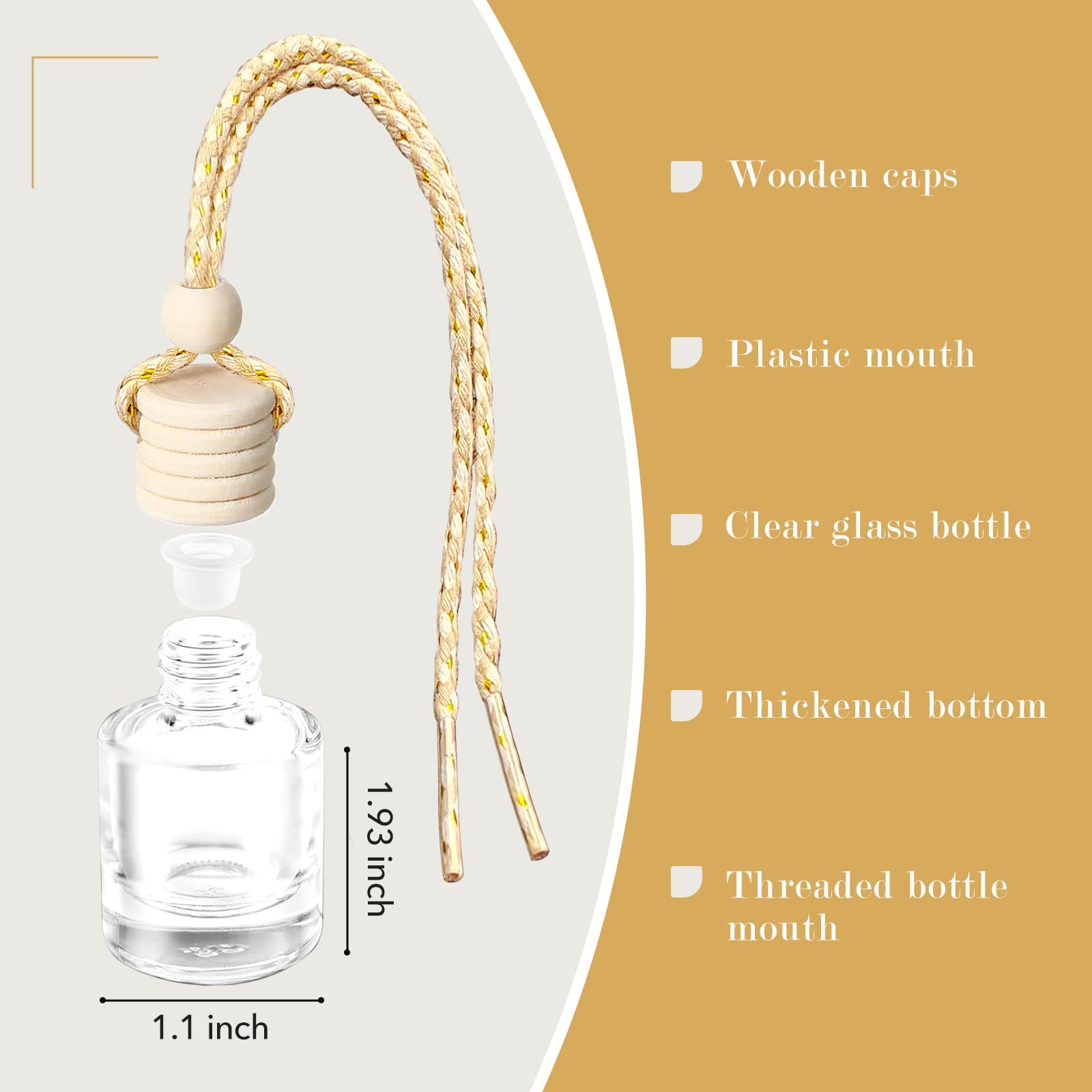 200 ambientadores colgantes de 8 ml para coche, botellas difusoras de aceites esenciales vacías transparentes para aromaterapia, fragancia, perfume, colgante, frascos de vidrio, decoración