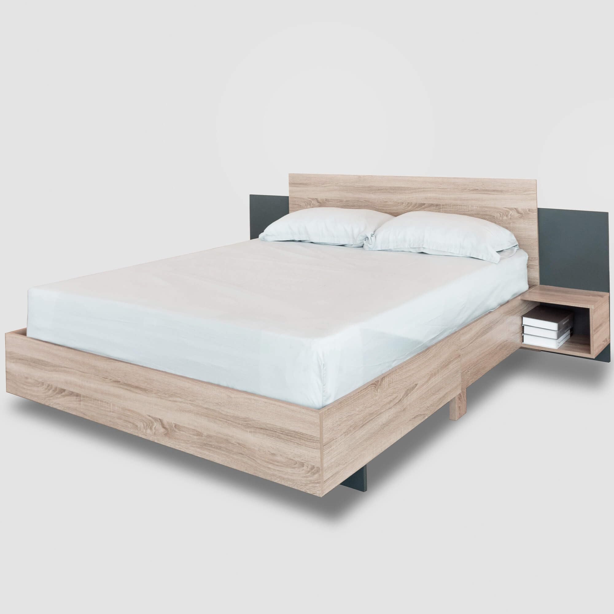 HYUB Schlafzimmer Komplett Set, Doppelbett Holzbett 160x200cm mit 2 Nachtkommoden und Holz Lattenrost, Schlafzimmer Komplett Set, Bettrahmen aus Stabiler Massivholz, für Schlafzimmer Gästezimmer