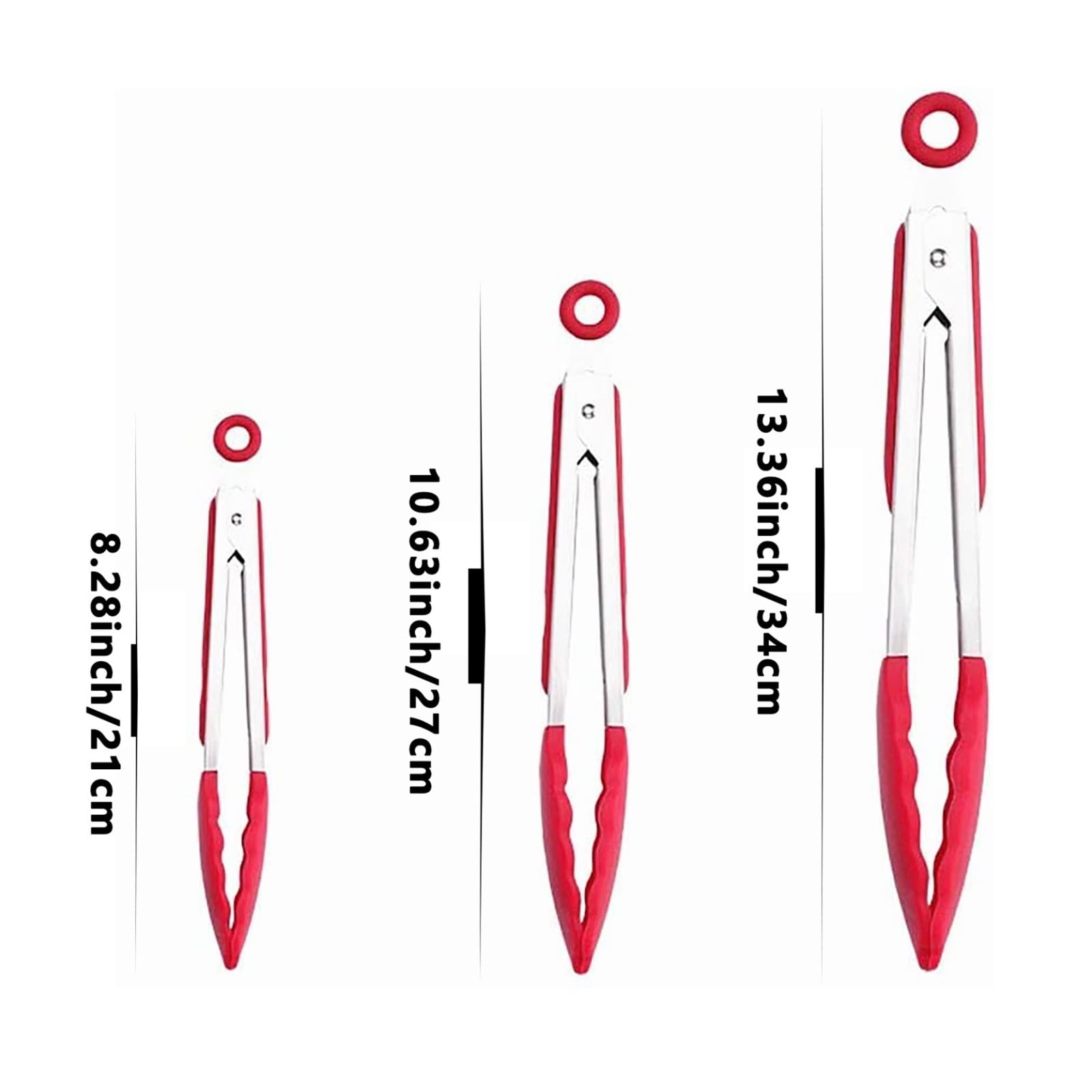 3 paquetes de pinzas multifuncionales acero inoxidable silicona 8/10/13 pulgadas - for bistec(Red-3packs)