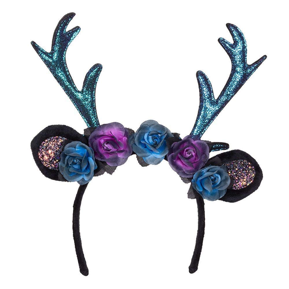 Boland 50028 - Tiara Dark Deer, Headband Reindeer with Glitter, for Adults, Antlers with Flowers and Ears, Headwear, Carnival, Carnival, Halloween, Theme Party