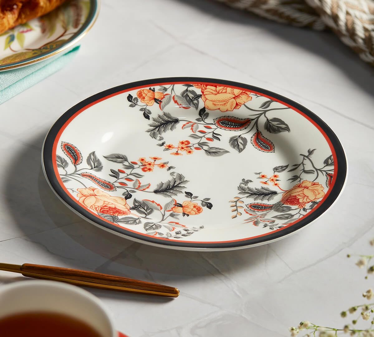 India Circus by Krsnaa Mehta Onyx Elegance | Side Plates | Serving Plates for Snacks and Dinnerware Kitchen Collection Gifting and Festive | 8 inch, Set of 1 Quarter Plate