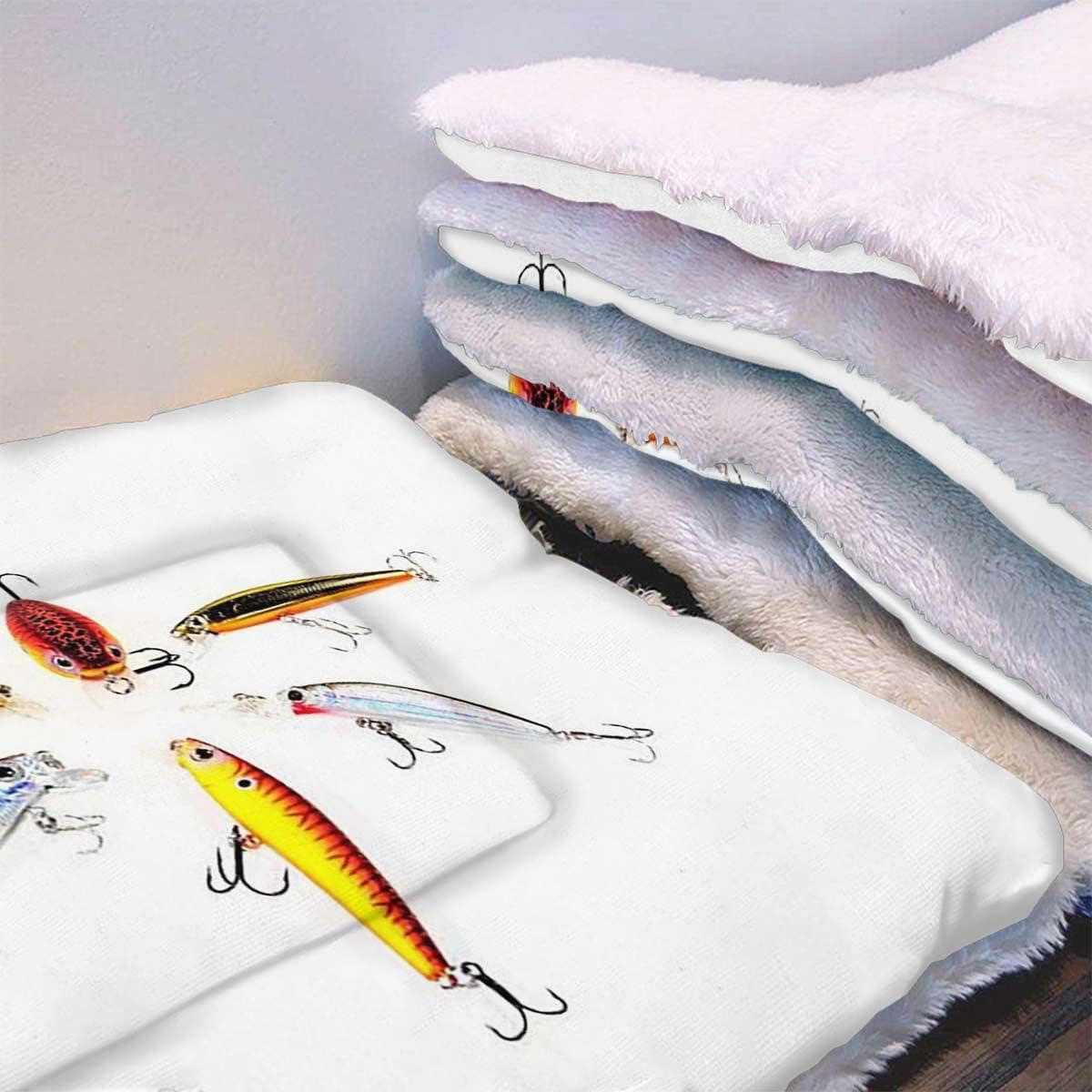 review Multicolor Thermal Pet Mat Bed Liner Fishing Fishing Tackle Bait Theme Print Pet Dog Cat Puppy Kitten Soft Blanket Doggy Buoy Decor 19
