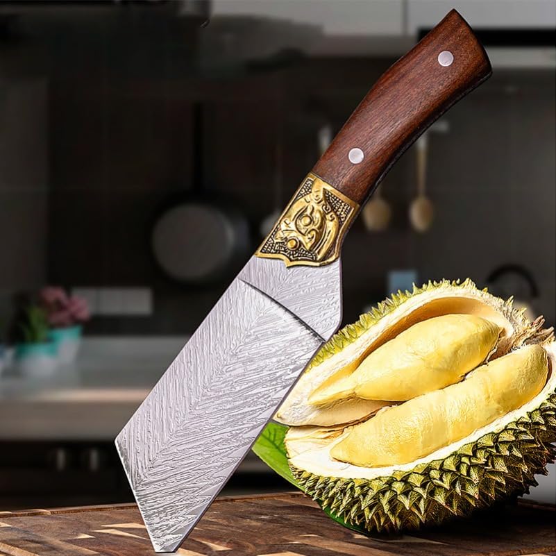 Meat Cleaver,Cleaver Knife 5 Inch Heavy Knife Chef Slicing Fruit Fish Meat Butcher Boning Knife Damascus Blade Wood Handle Utility Knives Kitchen Cooking Tools, LAMAJIGA5844