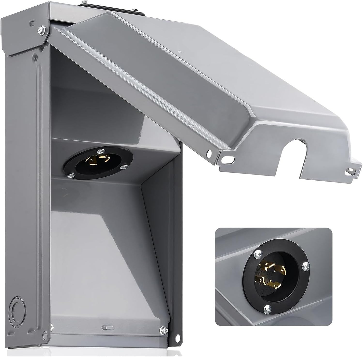 Garosa Generator Power Outlet Box Stainless Steel 30 Amp 6 to 12 AWG with Removable Front Panel and Knockout Holes for Residential and Commercial Power Applications