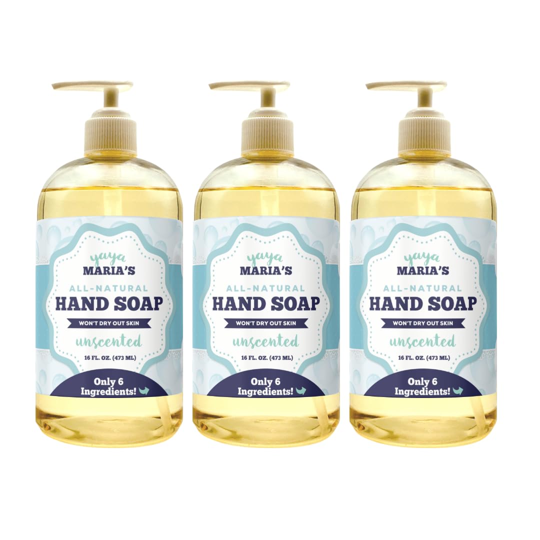 Yaya Maria's Natural Hand Soap, Only 6 Ingredients, 100% Nontoxic, Keeps Hands Soft, Cruelty-Free (Unscented)