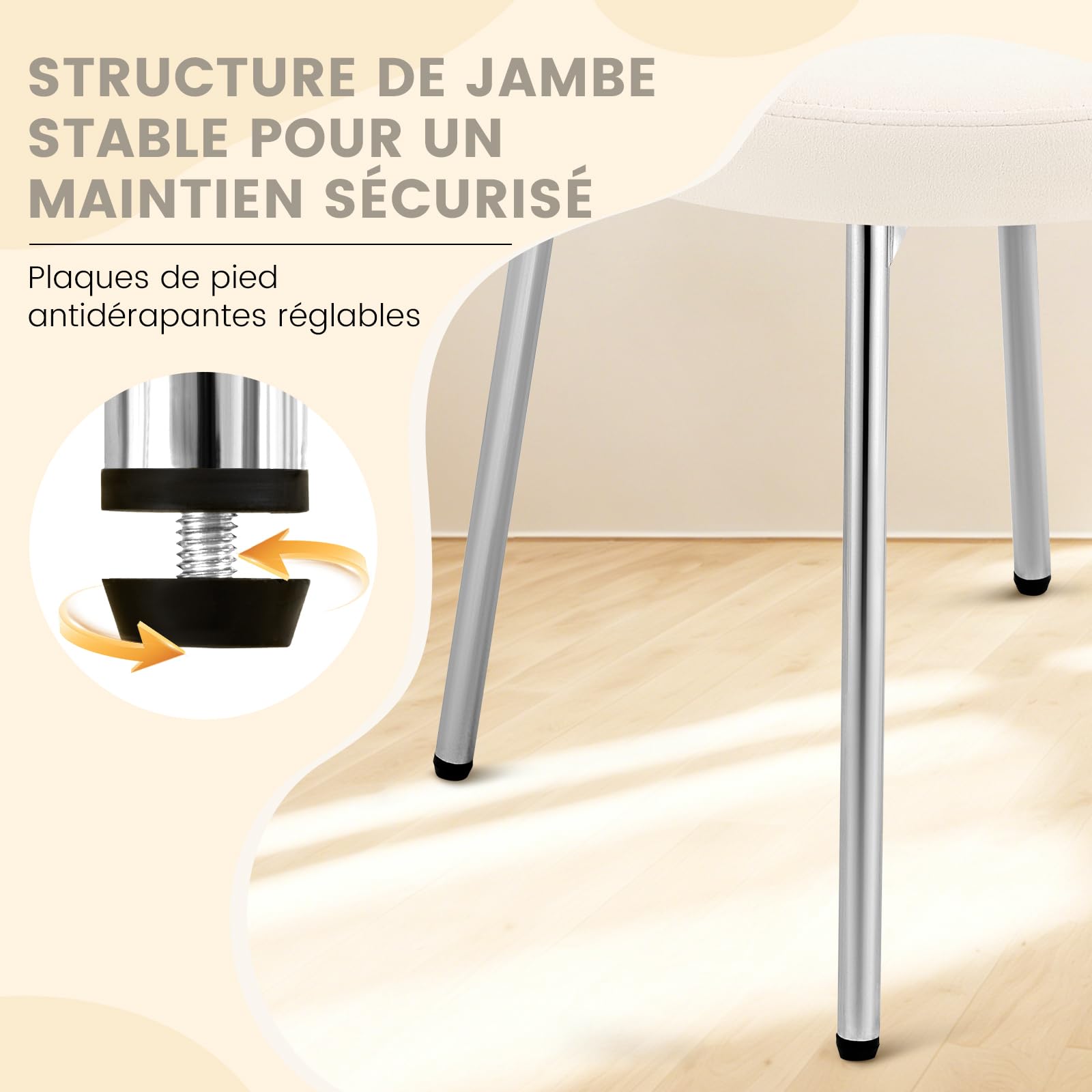 Hellove Tabouret Coiffeuse Samt Rond avec Pieds en Métal Argenté, Chaise Coiffeuse Moderne Vanity Stool avec Dossier Courbé et Assise Rembourrée pour Chambre, Salon, Charge 150kg, Beige