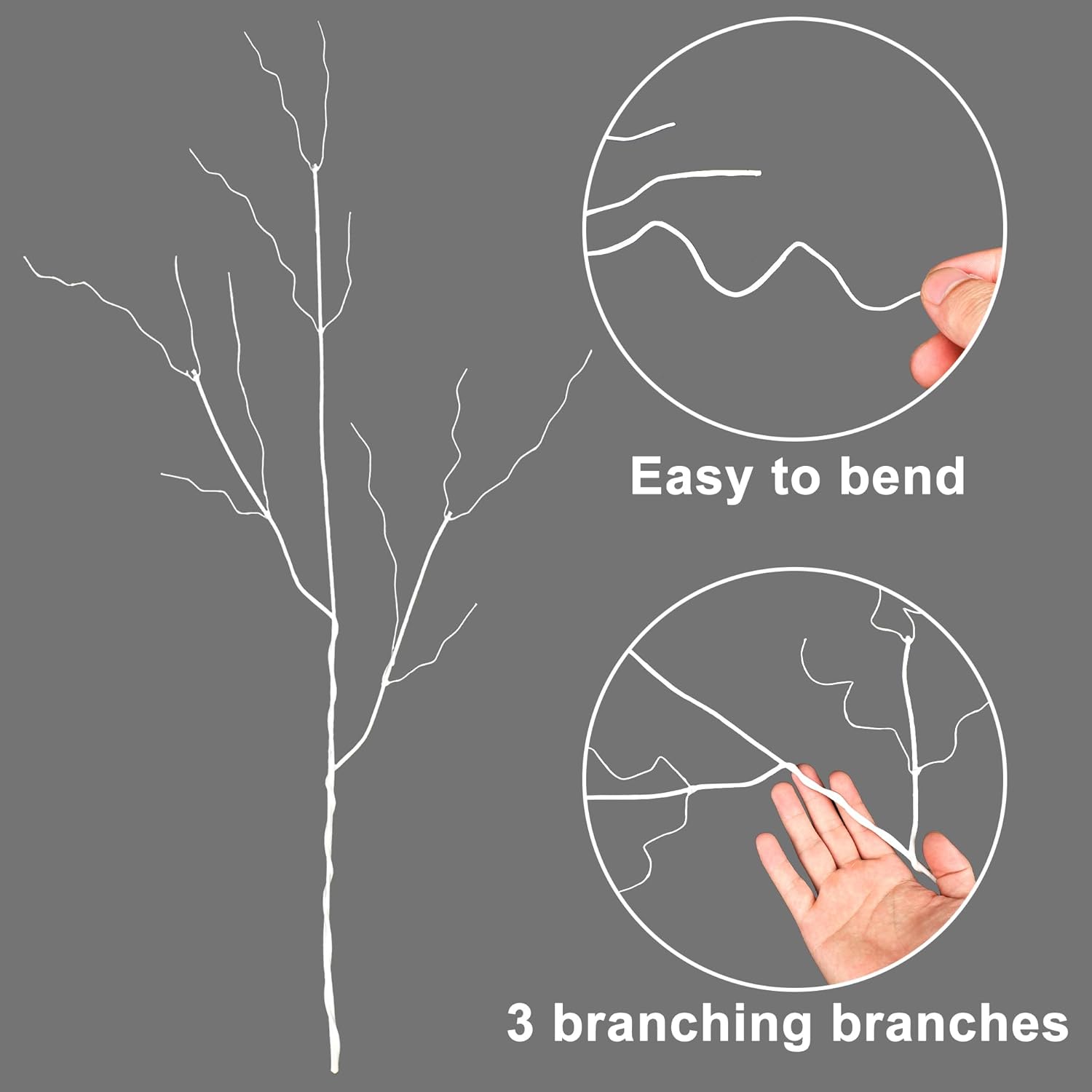 12PCS White Artificial Curly Willow Branches Lifelike Dried Twigs 29.5 Inch Bendable Sticks Stem for Vase DIY Craft Garden Office Wedding Home Decor