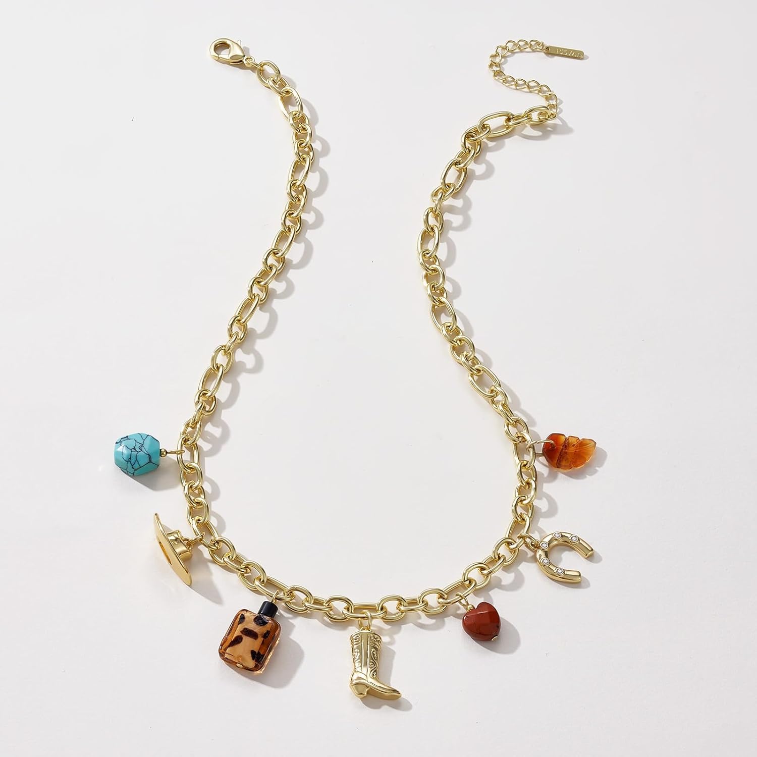 KissYan Cowgirl Western Charm Necklace, 14K Gold Plated Boot Horseshoe Turquoise Pendant Chain Vintage Jewelry Gift for Women - Image 5