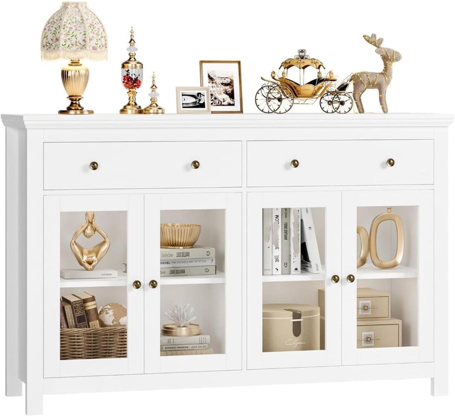 Black Sideboard Buffet Cabinet with Storage, 55" Large Sideboard Cabinet with 2 Drawers and 4 Doors, Modern Kitchen