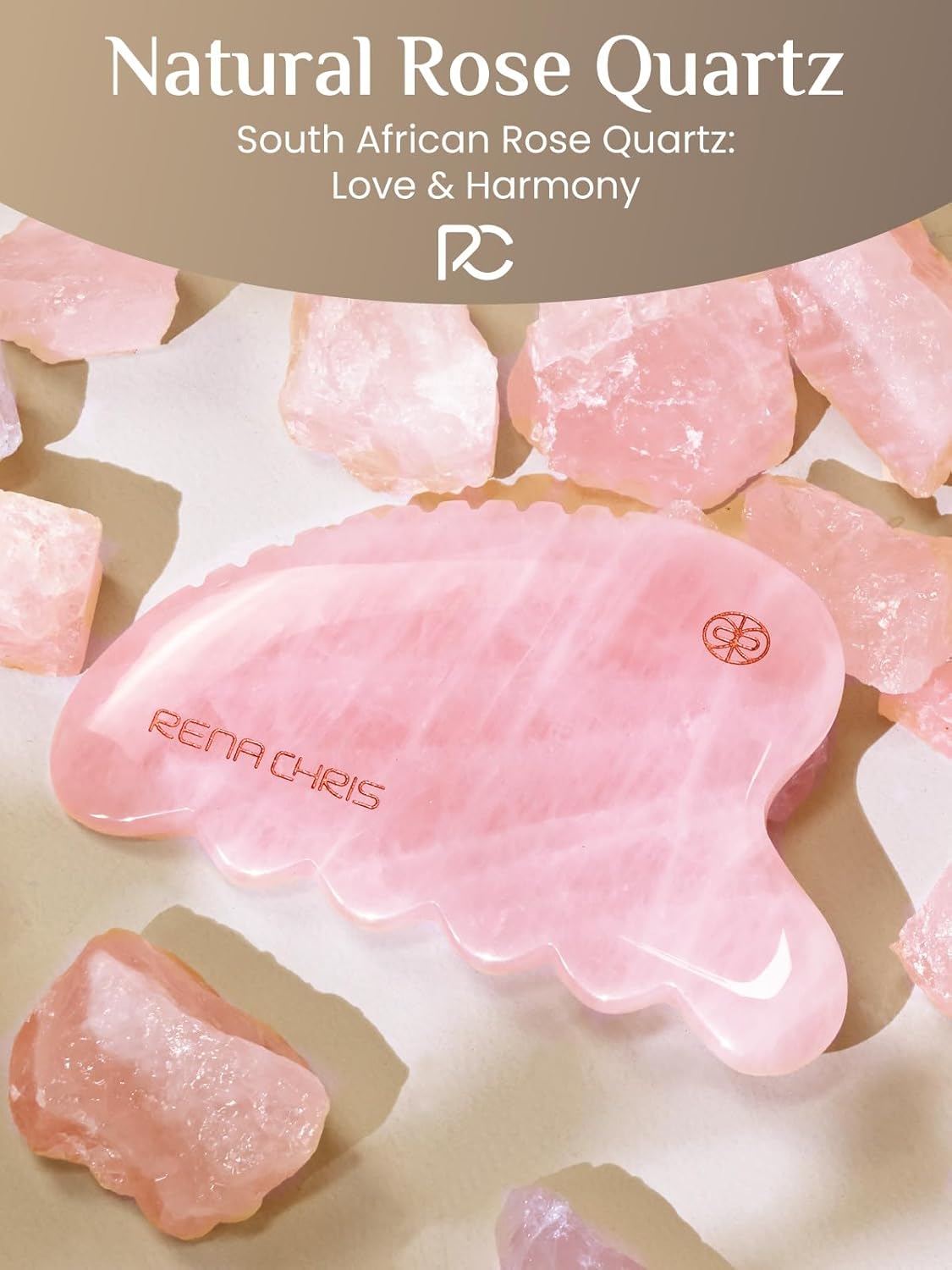 Rena Chris Gua Sha Facial Tool, Natural Rose Quartz Stone Body Gua sha with Exquisite Wooden Box, Large Guasha Suitable for Face Lifting, Puffiness Reducing and Whole-Body Massage, Skin Care Massager - Image 2