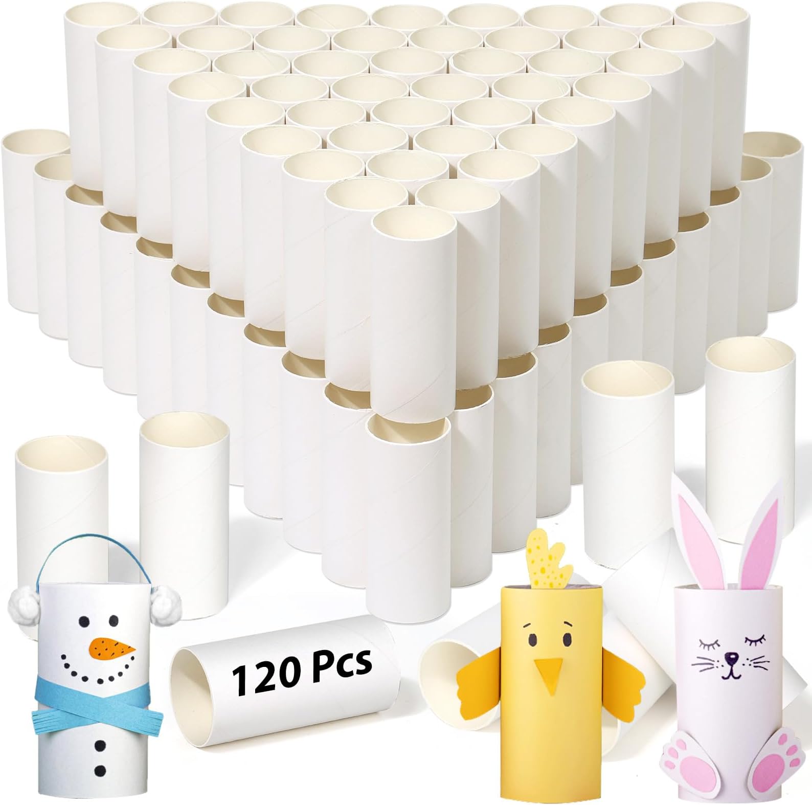 MAPVOLUT 120 Pieces Cardboard Tubes for Crafts, White Kraft Toilet Paper Rolls for Crafts - 1.5 x 3.4 Inches Strong And Pressure-Resistant Tubes for Craft Supplies, Family DIY Art