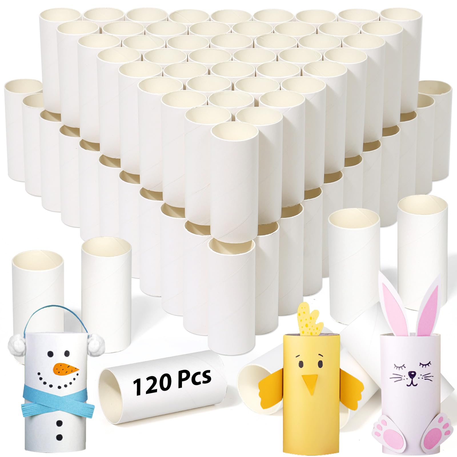 120 Pieces Cardboard Tubes for Crafts, White Kraft Toilet Paper Rolls for Crafts - 1.5 x 3.4 Inches Strong And Pressure-Resistant Tubes for Craft Supplies, Family DIY Art