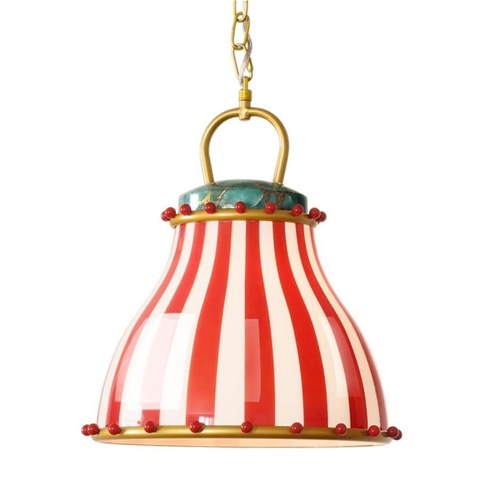 KHUKHU American Chandelier Vintage Red and White Striped Design Glass Lampshade Home Decoration Atmosphere Lamp Accent Light Fixture