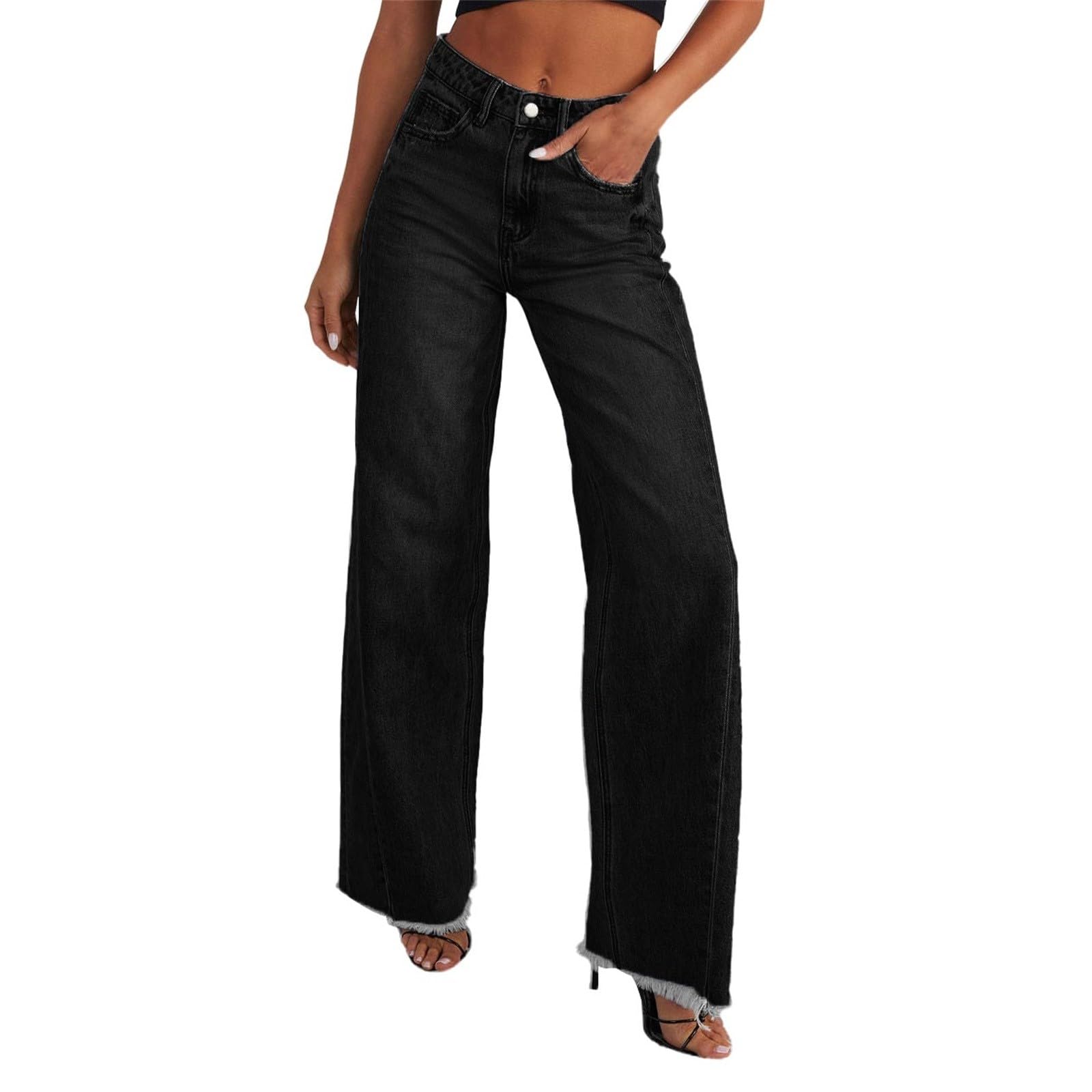 Generisch Jean droit pour femme - Stretch - Taille haute - Pantalon de loisirs chic vintage - Y2K Streetwear Basic - Jean décontracté - Grandes tailles - Pantalon de jogging baggy - Pantalon