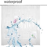 Vista 2 de Cortina de ducha de tela impermeable con 9 bolsillos de malla, 70 x 72 pulgadas