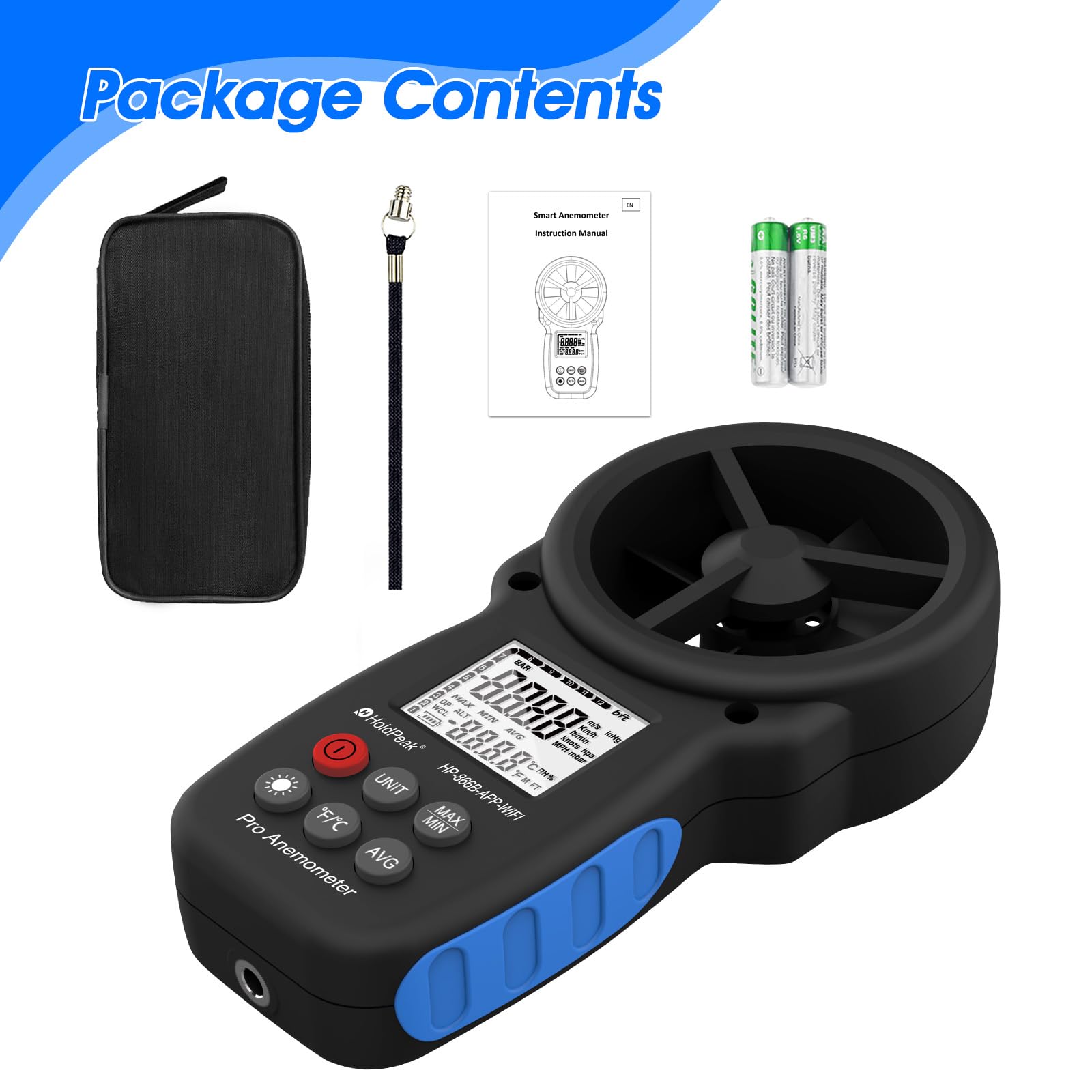 Holdpeak - Medidor de viento digital Bluetooth con aplicación para aire