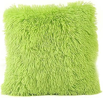 Plush Throw Pillow Covers Solid Color Soft Hairy Cushion Cases for Home Living Room Sofa Bedroom Decoration (Green)
