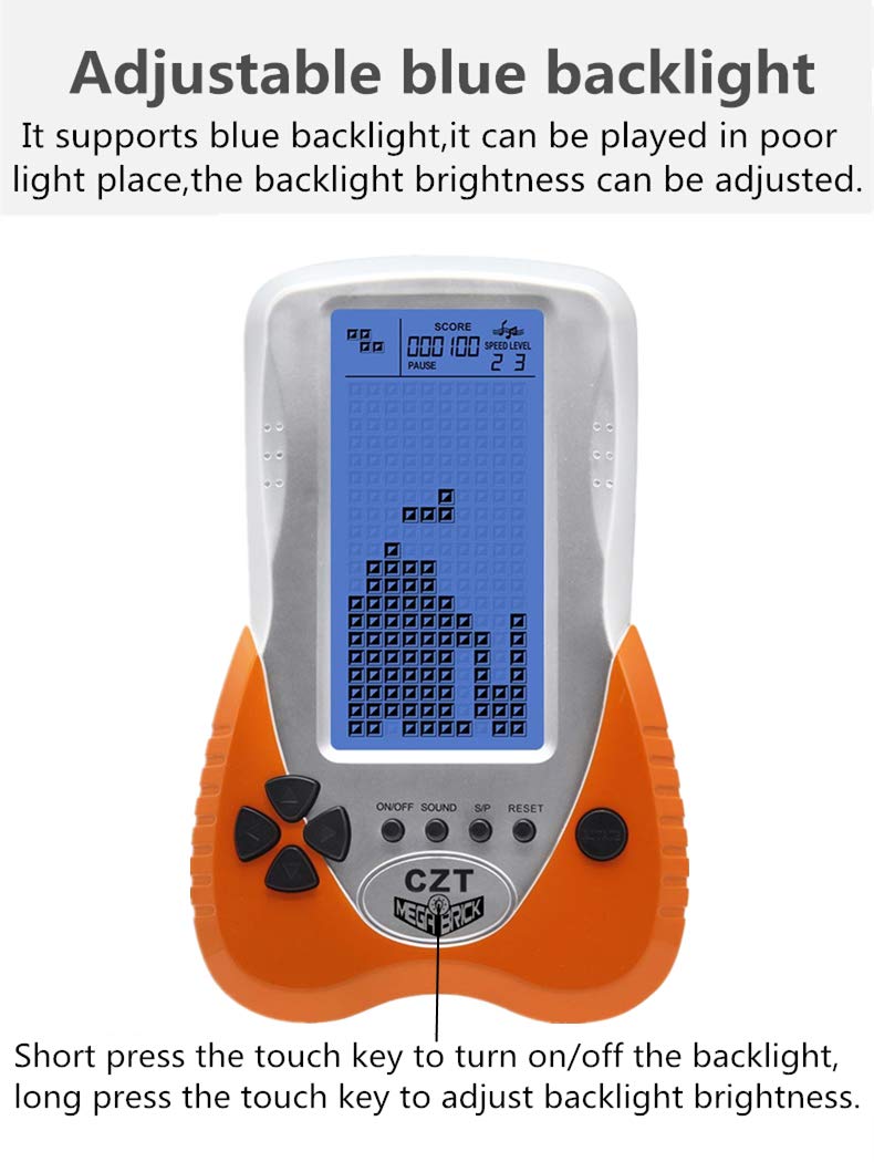 CZT Retro Brick Console de Jeu Rétro-éclairage Bleu Intégré 23 Jeux Tank Battle/Racing Écouteurs Enfichables Casse-tête Dispositif de Jeu Portable de Poche Jouet pour Enfants Cadeau de Noël (Orange)