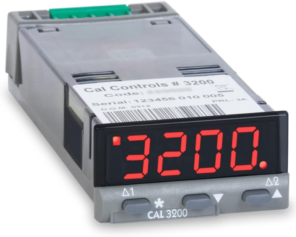 32E000 CAL 3200 Series 1/32 DIN Economy Temperature Controller, 100 to 240 VAC, SSR Driver and Relay Outputs, Red LED