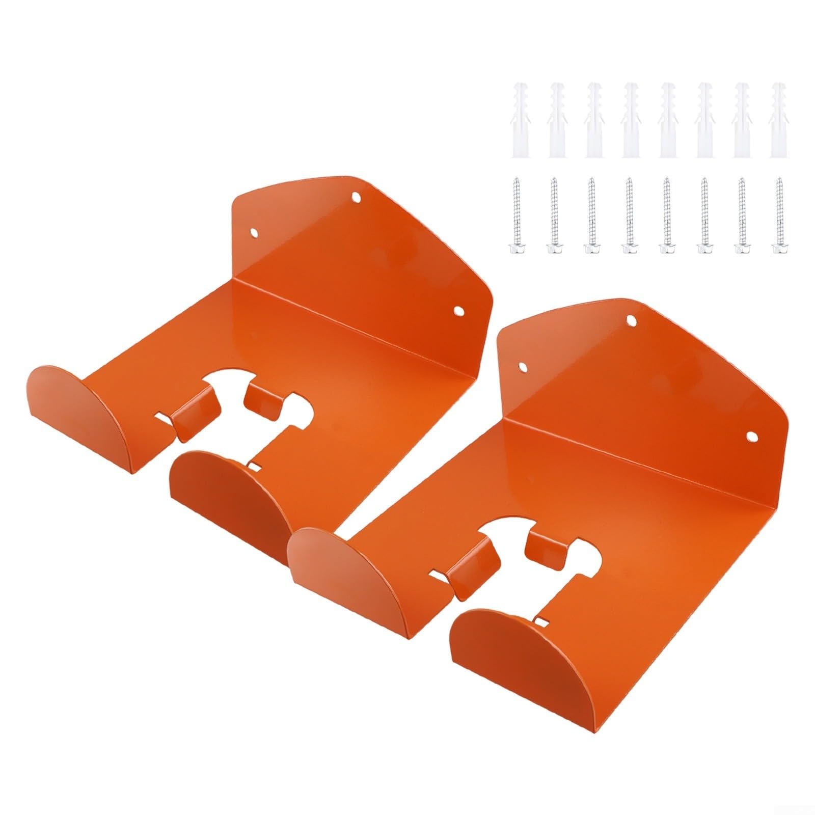 Soporte de pared resistente para cortacésped y cortasetos, resistente estante de acero para guardar herramientas de jardín en garaje o cobertizo, lacado en naranja, incluye 2 soportes y kit