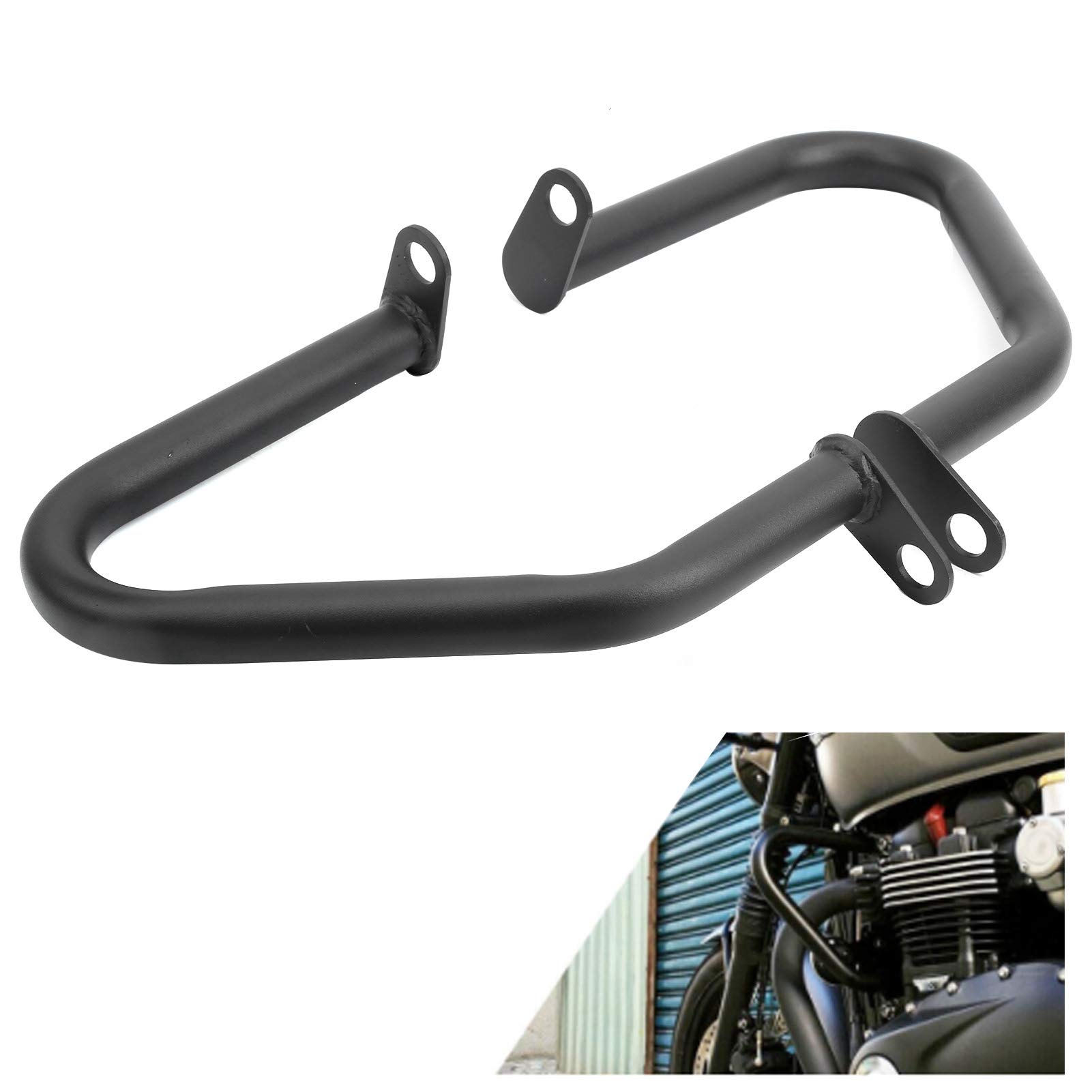 aqxreight Barre de Moteur pour Moto FG007BK pour Bonneville T100 T120 Thruxton Street Cup Twin Bobber 2016-2019 en Fer Noir 2 Pièces