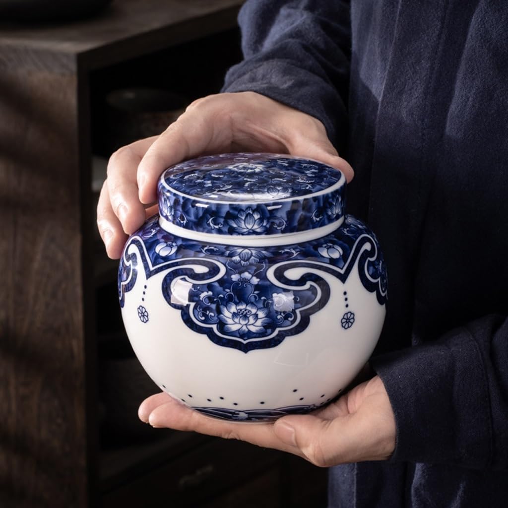 Masowe pojemniki na herbatę, hermetyczne pojemniki, niebiesko-białe porcelanowe pudełko vintage, podwójne ceramiczne pudełko, szklane pojemniki do przechowywania w domu