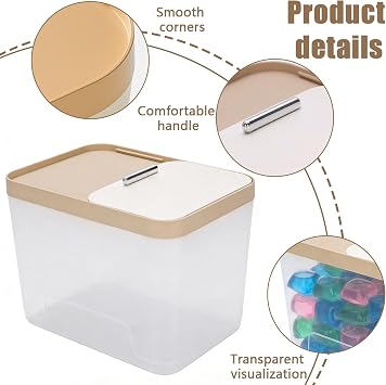 Clear Laundry Pods Container Washing Pods Storage Container with Sliding Lid and a cup, Washing Powder Dishwasher Tablet Storage for Laundry Room, Bathroom, Kitchen Organization