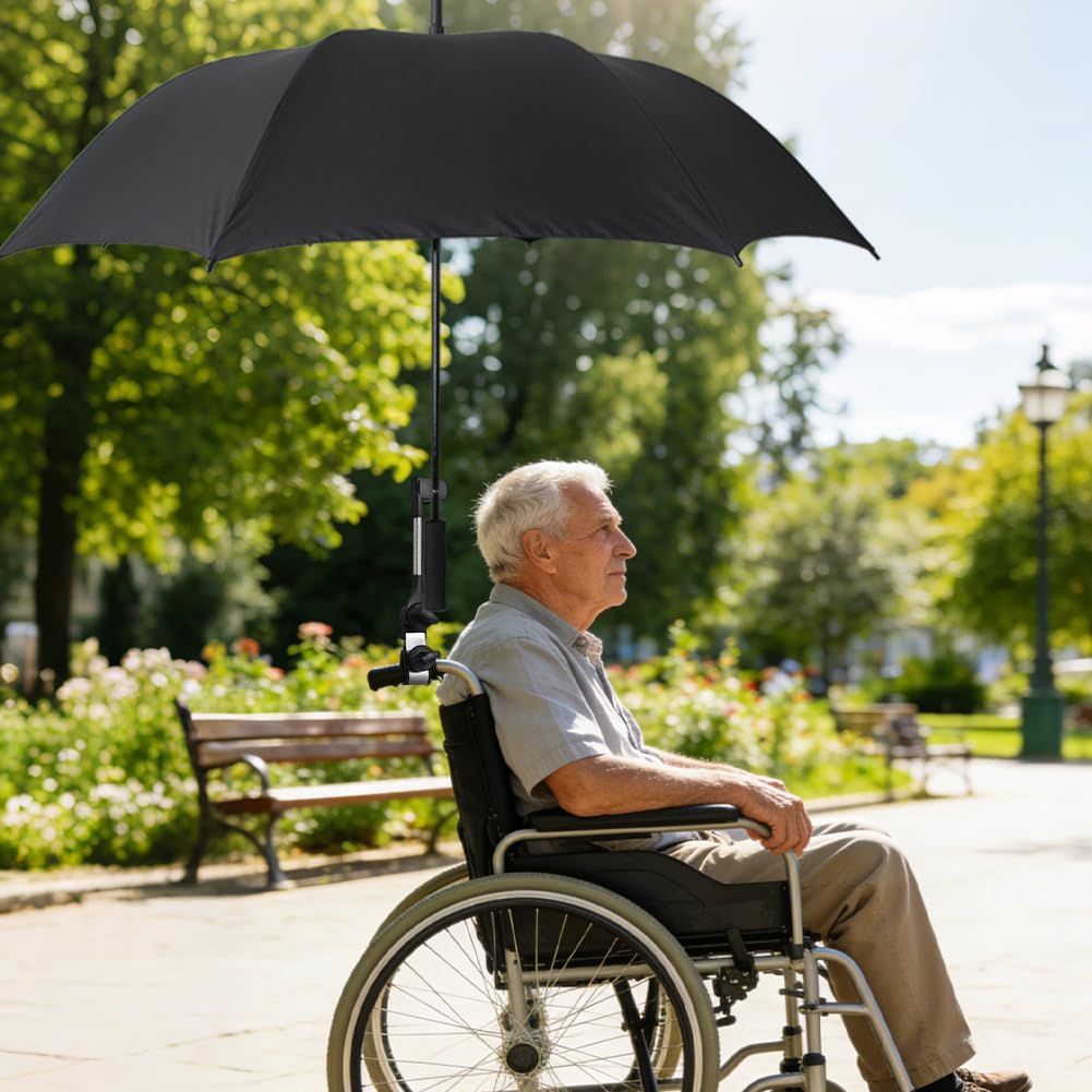 Soporte de paraguas ajustable para andador y cochecito, soporte universal para paraguas, accesorios para silla de ruedas, bicicleta, carrito de golf, silla de camping, silla de paseo, paraguas