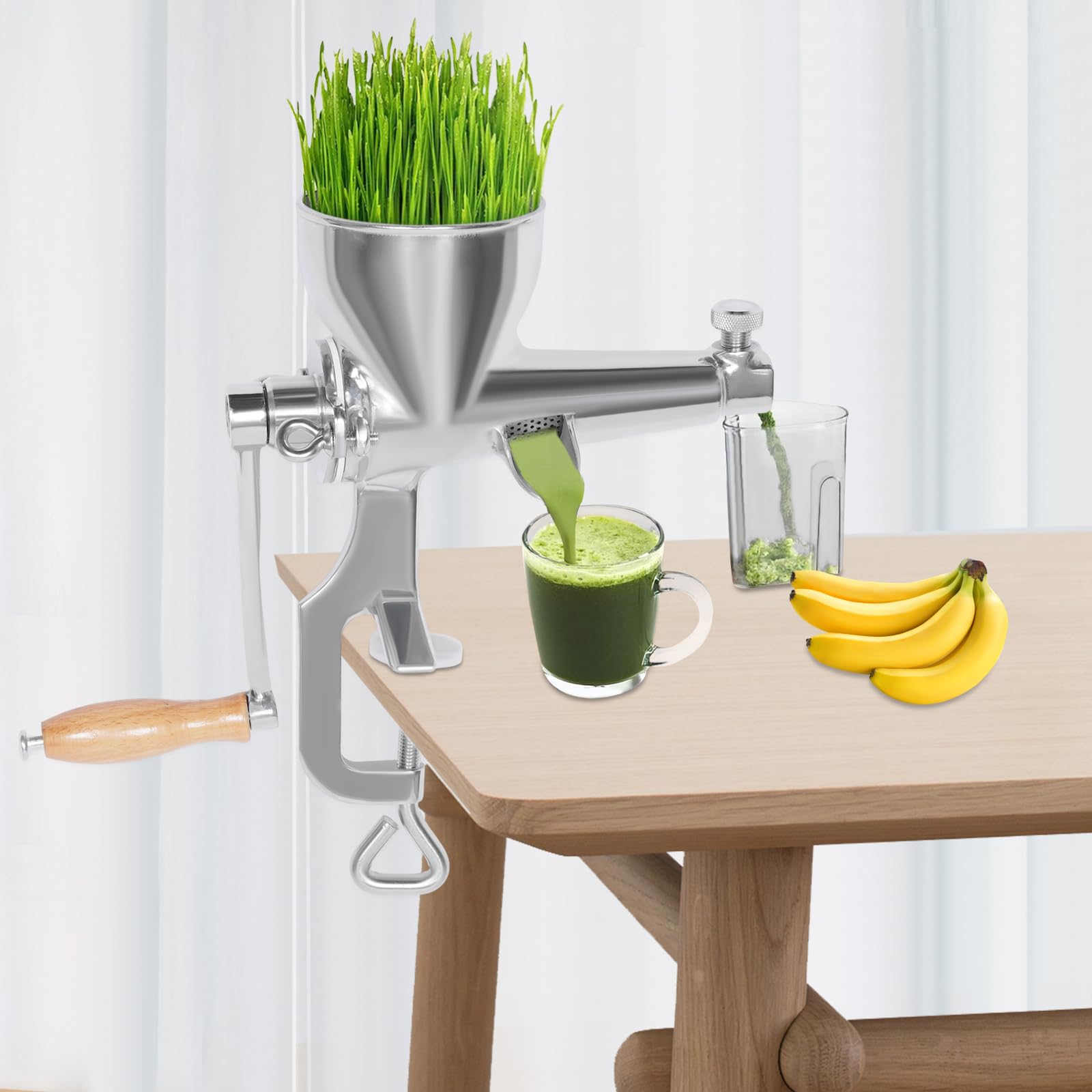 Extractor de jugo manual de hierba de trigo de acero inoxidable con pinza en forma de C y filtro de diámetro 9 cm exprimidor para frutas y verduras para hogar y comercial