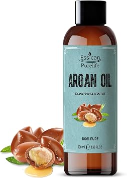 Essican Purelife Pure Argan Oil 100ml for Hair, Face & Skin Cold Pressed | Natural Moroccan Formula, Body Oils Massage with Moisturising, Vitamin E Rich, Hydrates Dry Hair, Nourishes Skin And Nails