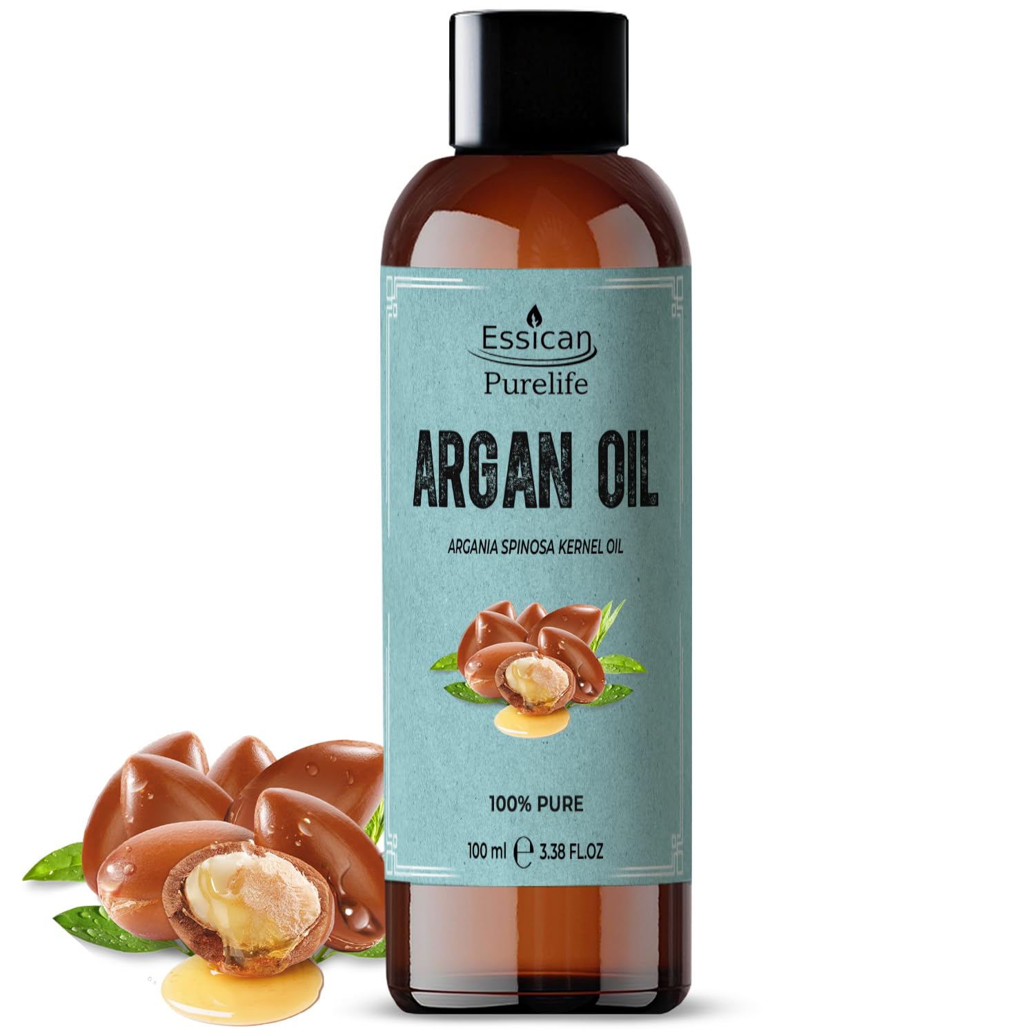 Pure Argan Oil for Hair & Skin 100ml, Cold Pressed Natural Moroccan Argan Hair Oil for Face & Body Oils Massage with Moisturising Vitamin E for Dry Hairs, Nail Oils for Women & Men