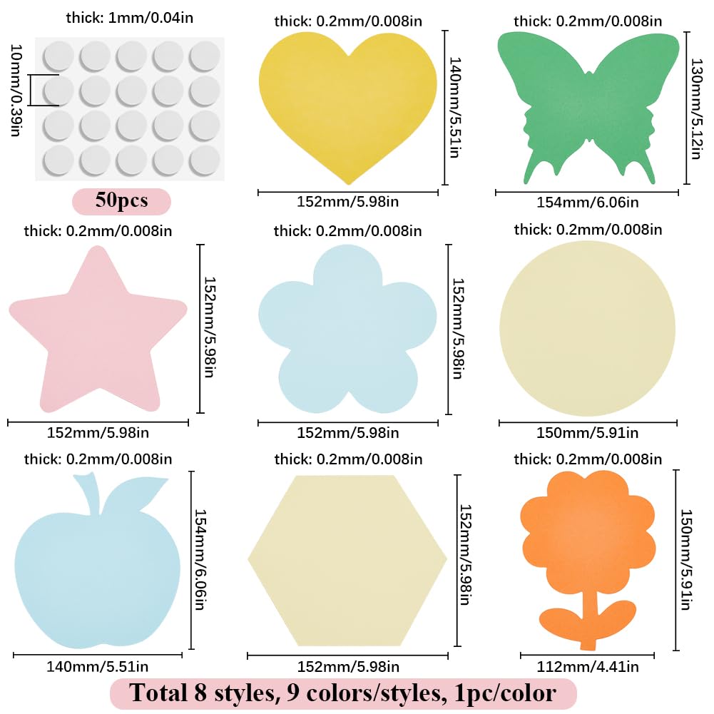 SOFPLATE 72Pcs 8 Styles Butterfly Craft Paper Cut Out Flower Paper Cutouts Colorful Blank Round Heart Star Apples Hexagon Bulletin Board Die Cut for School Classroom Bulletin Board DIY Craft Decor - Image 2