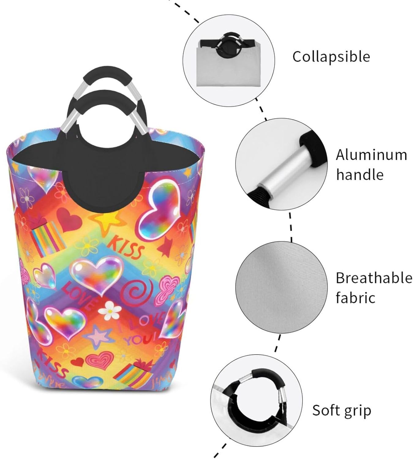 Rainbow Bubble Dreamscape Foldable Dirty Laundry Bag, Waterproof Oxford Fabric With Pe Board Base, 50l Capacity For Home & Travel