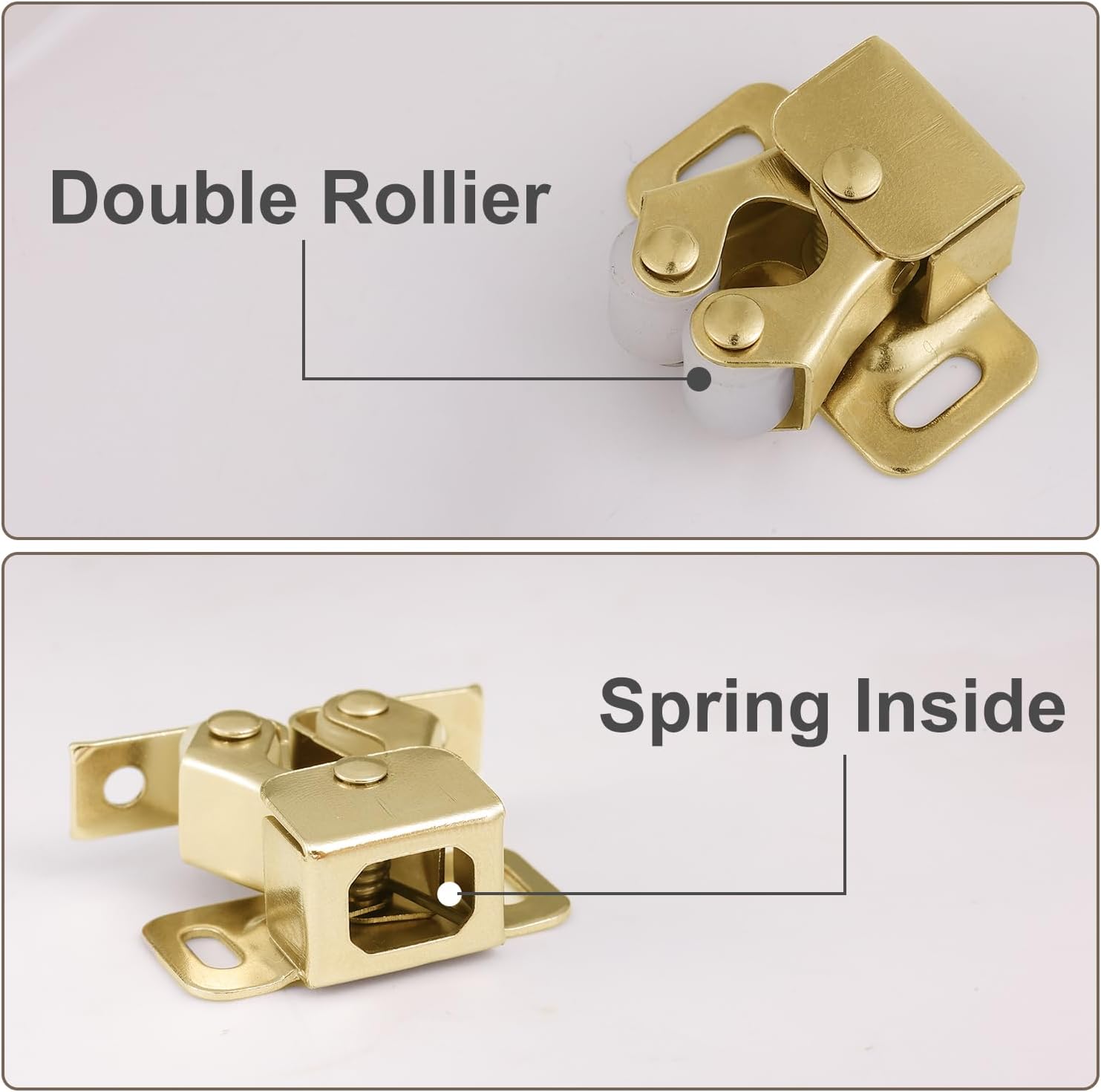 8 Packs of Cupboard Latches and Catches, Heavy Duty Cabinet Latch Double Roller Catch Hardware Double Roller Catch Cabinet Latches for Cabinet Closet Doors (Gold)