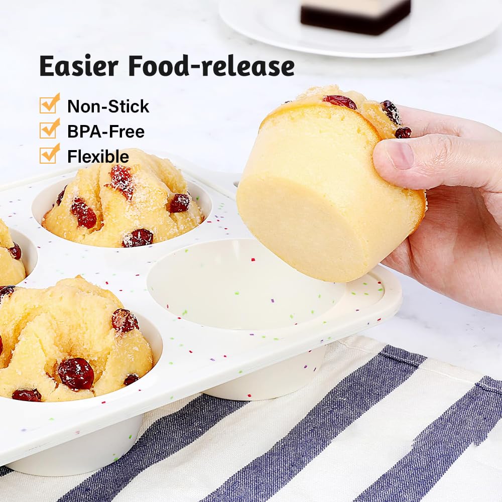 Silikon-Muffinform, antihaftbeschichtet, für 12 Cupcakes, mit metallverstärktem Rahmen, leicht zu lösen, Backformen, perfekt für den Ofen, 2 Stück