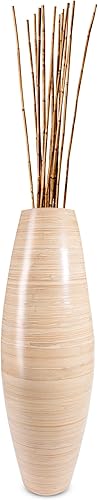 Green Floral Crafts Jarrón cilíndrico de bambú natural de 36 pulgadas de madera para ramas de flores secas perfecto spa oficina comedor sala de