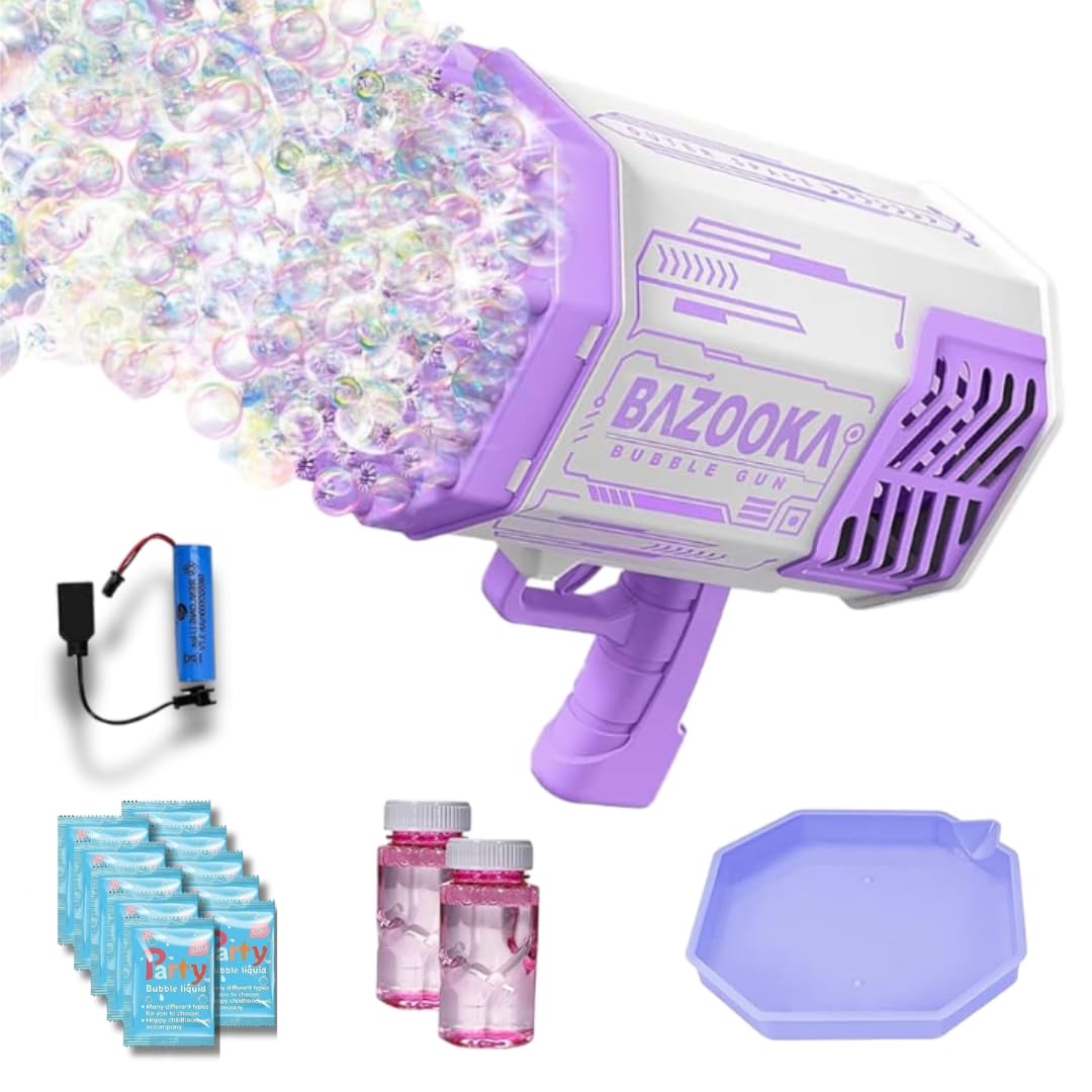 Bubble Gun Bazooka Bubble Machine Gun 69 Hole Bubble Blaster Blower with Colored Lights Gifts for Kids Adults Outdoor Best Toys for Wedding Birthday Party Purple