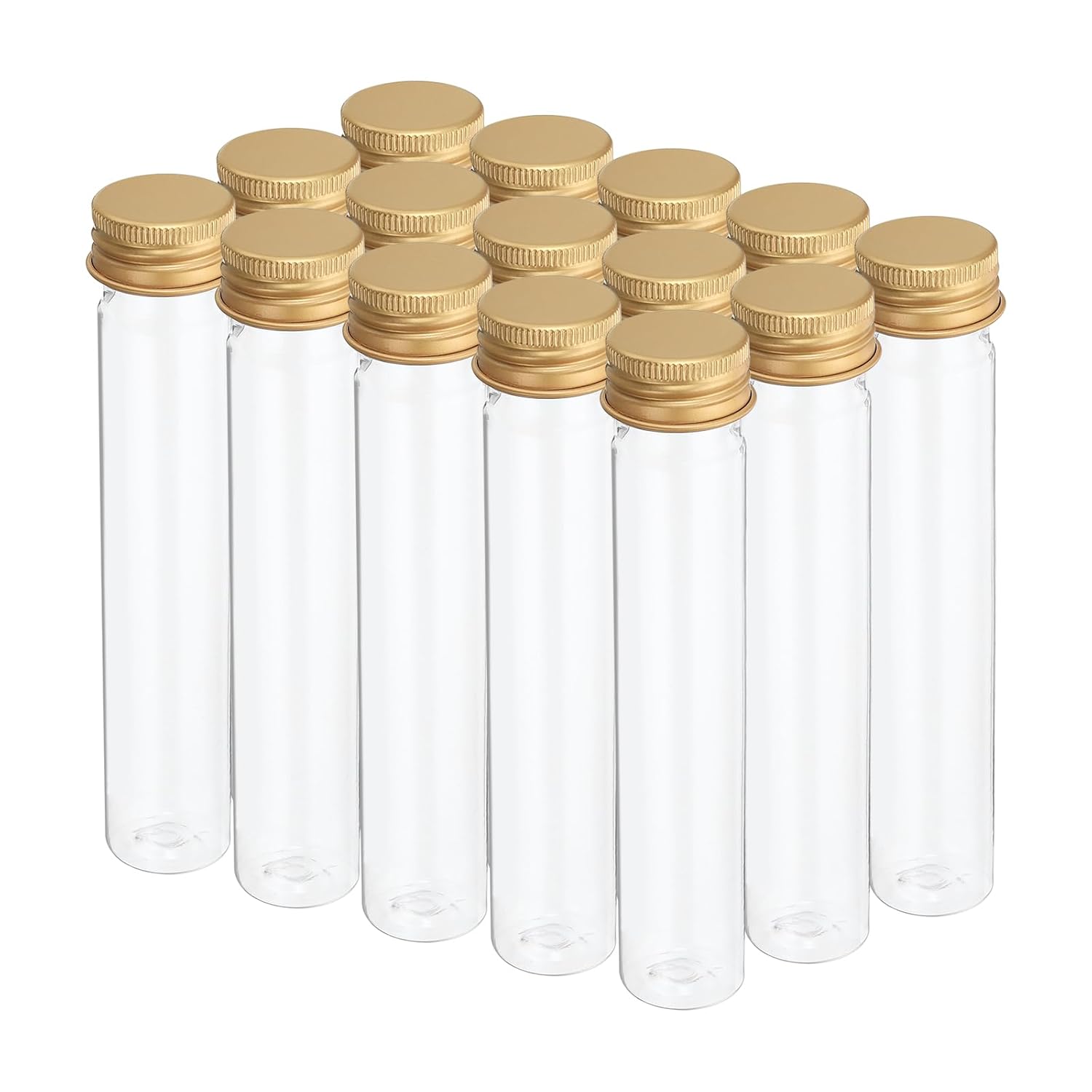 PATIKIL 65ml Plastic Test Tubes with Screw Caps, 15Pcs 150x27mm Flat Bottom Tubes for Scientific Party Decoration Candy Bead Storage Bath Salt, Gold Tone