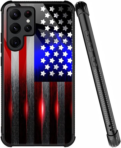 Funda para Samsung Galaxy S22 Ultra con diseño de bandera estadounidense cortada para Samsung S22 Ultra plexiglás de cuatro esquinas a prueba de