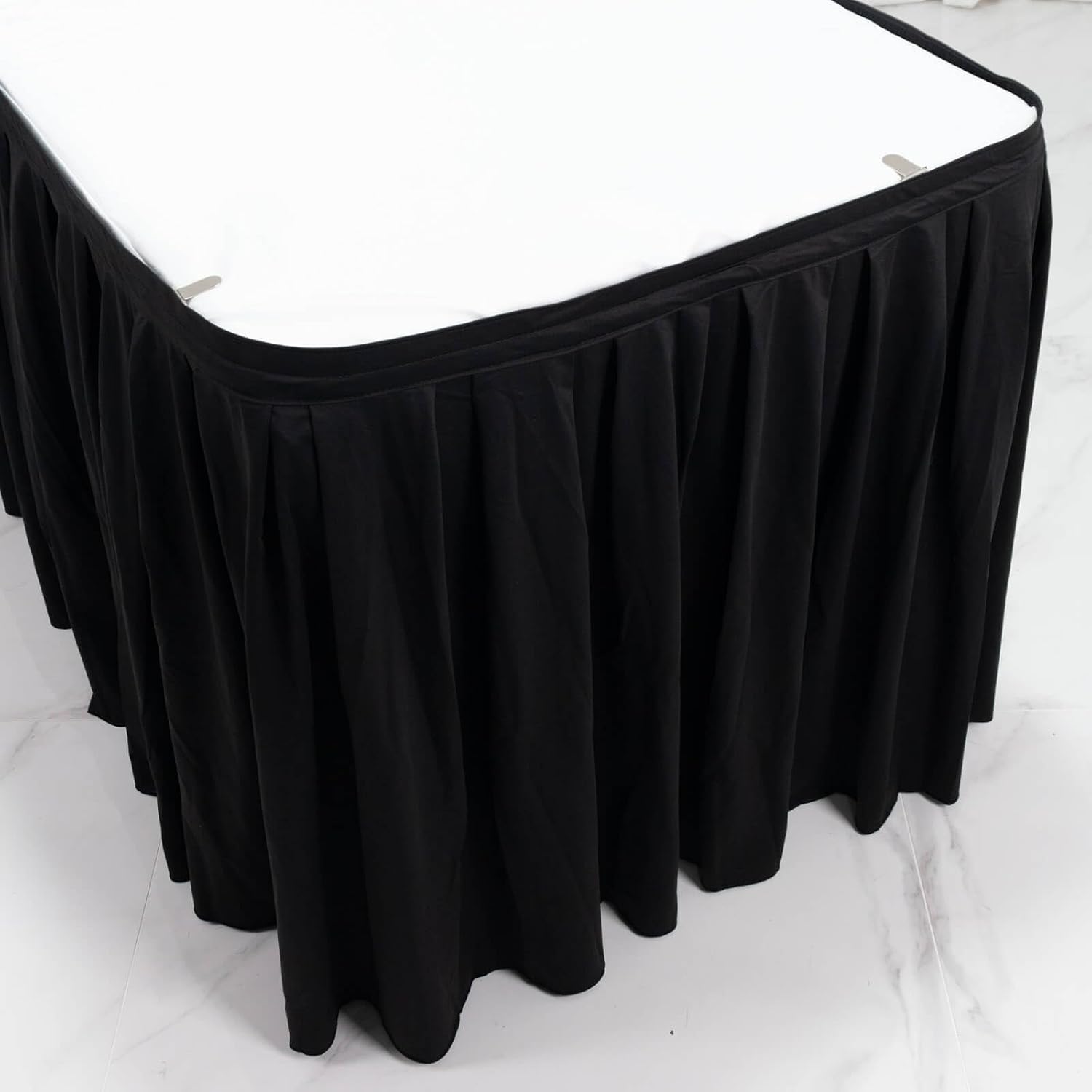 Efavormart Scuba Table Skirt 21ft Black - Shirred Pleat Wrinkle Free & Stain Resistant Event Skirting
