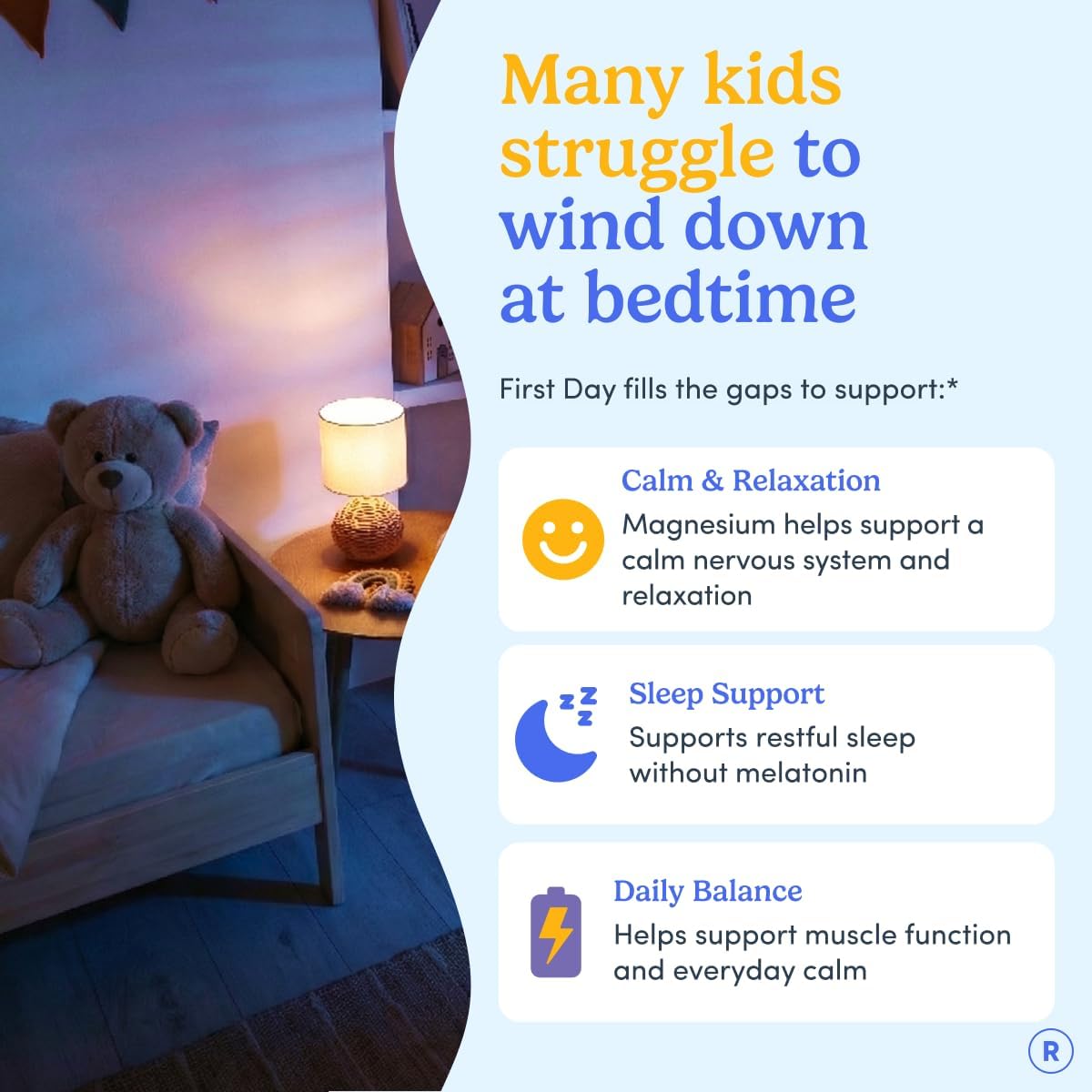 FIRST DAY Kids Magnesium Citrate Gummies (Ages 4+) with No Melatonin | Calm Kids Magnesium Gummies | Bedtime Supplement for Better Sleep with Suntheanine® L-Theanine | Strawberry | 30-Days Supply - Image 2