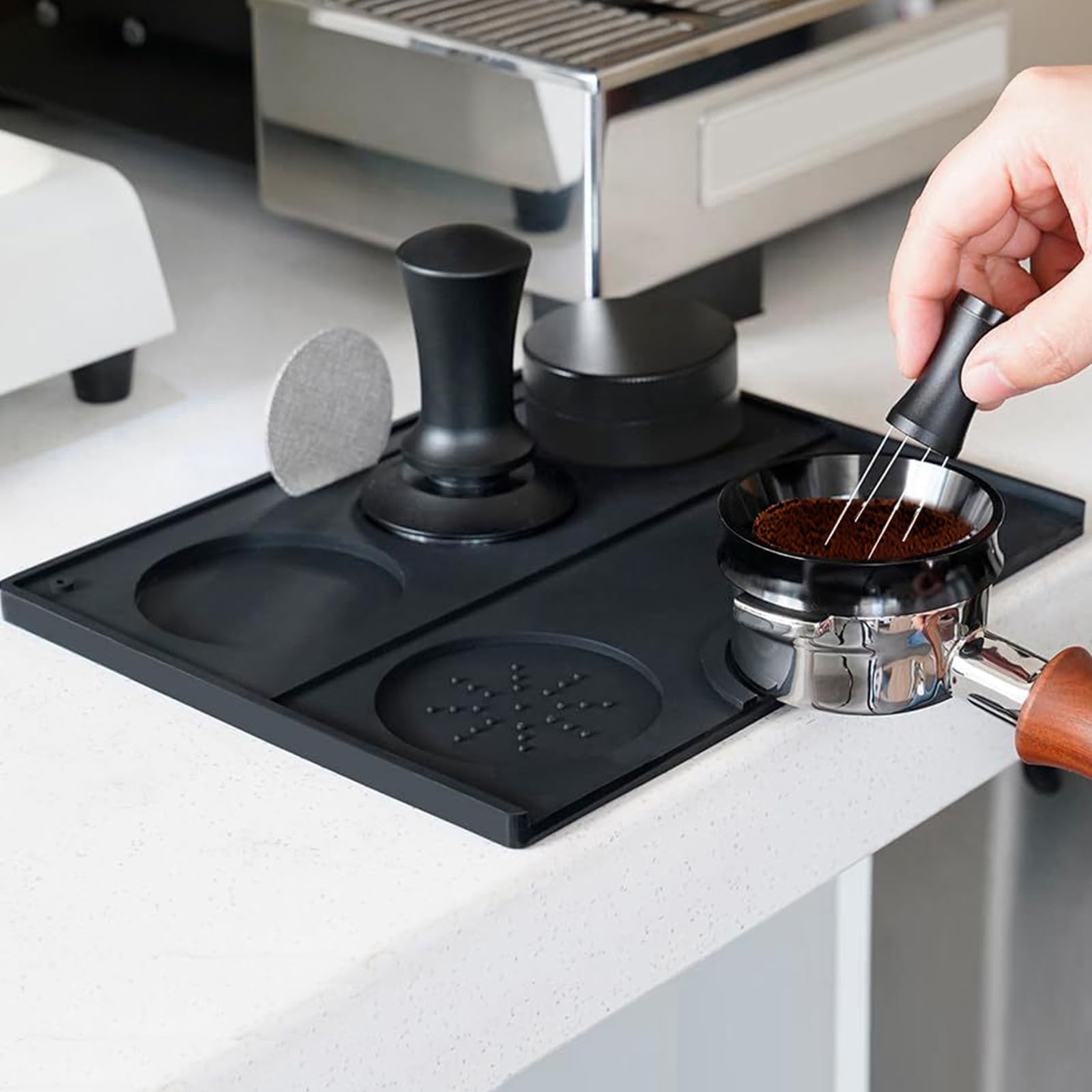 Koffiemat, multifunctionele verdikking antislip koffersabotagehouder siliconen pad mat (zwart) (zwart
