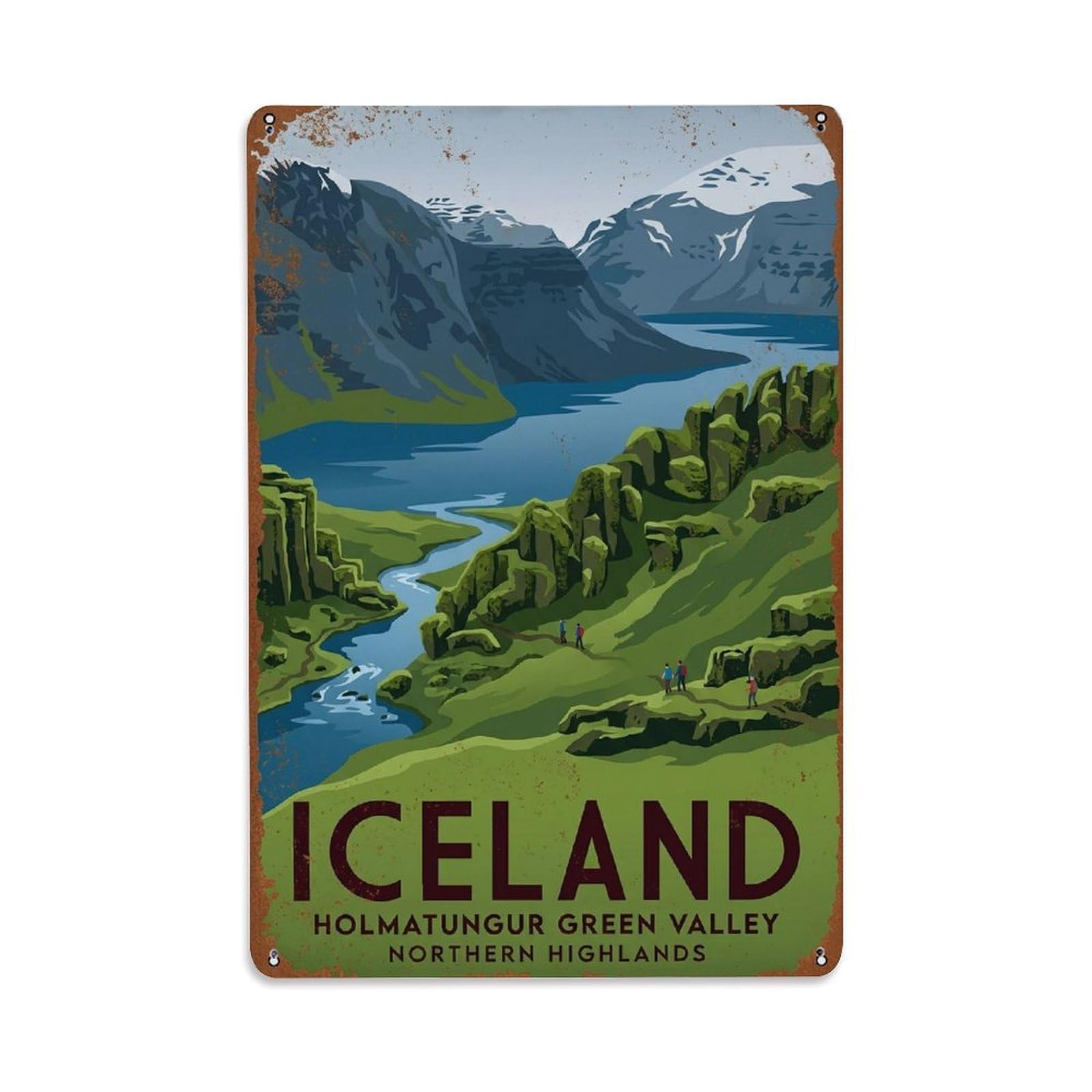 Vintage Travel Holmatungur Iceland Green Metal Tin Sign Plaque Wall Decor for Cafe, Club Bar, Office, Home Garden Metal Poster 8x12Inch
