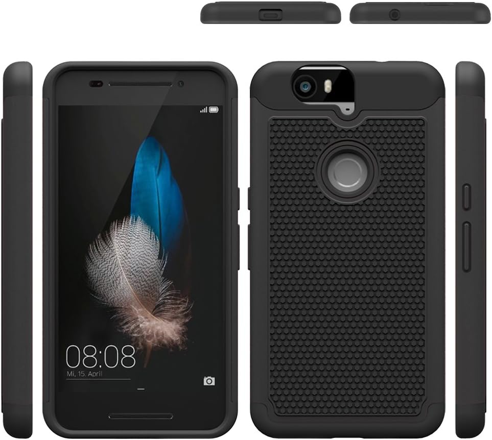 Nexus 6P Case, OSurce [Shock Proof] Heavy Duty, Dual Layer EXTREME Protection Cover Full-body Rugged Case for Nexus 6P / Huawei Nexus 6P / Google Nexus 6P (Black + Black)