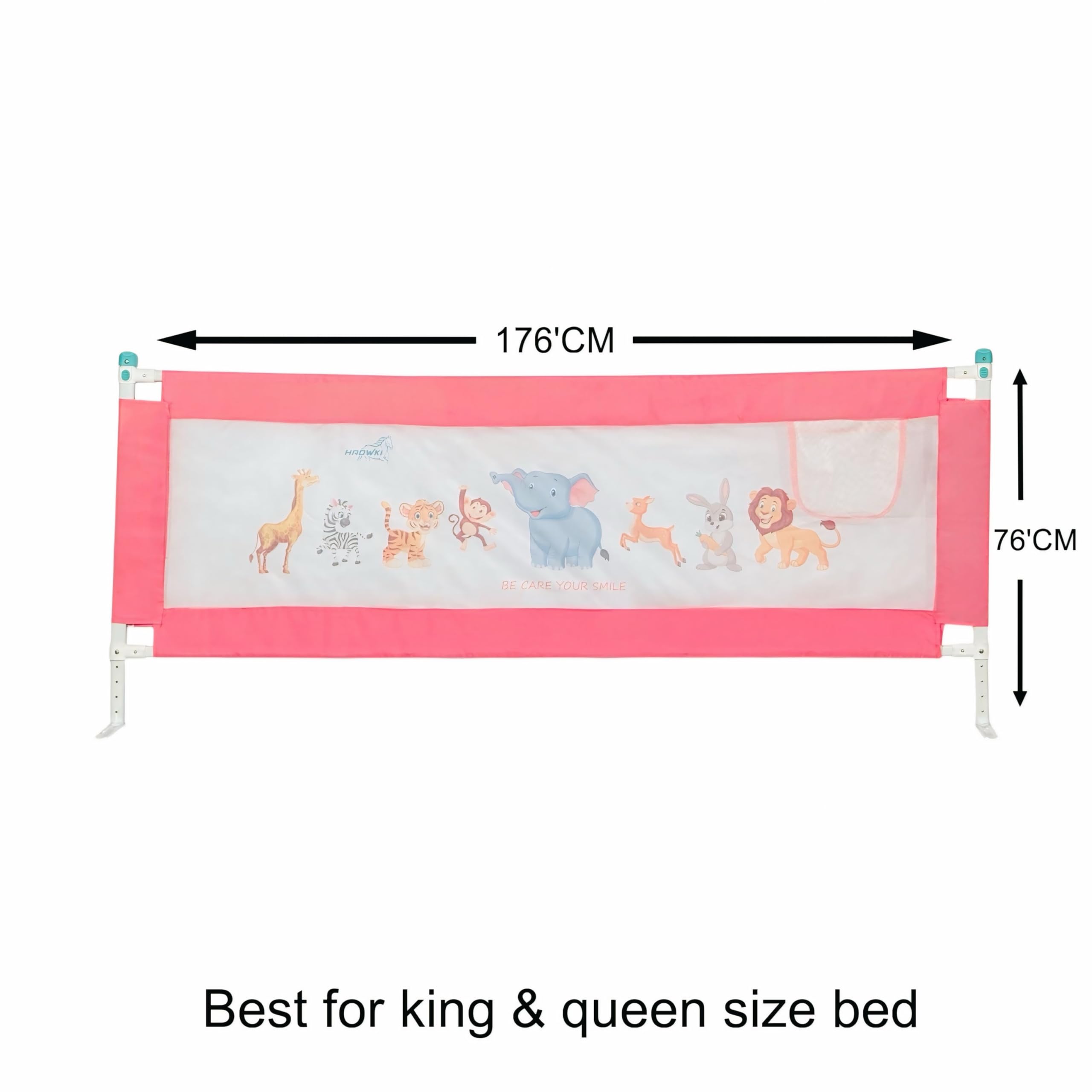 HAOWKI Baby Bed Rail Guard for Kids | Foldable Safety (6ft x 2ft) Bed Fence with Animal Print | Tear-Free Mesh | Suitable for All Bed Sizes (3, Pink) - Image 6 thumbnail