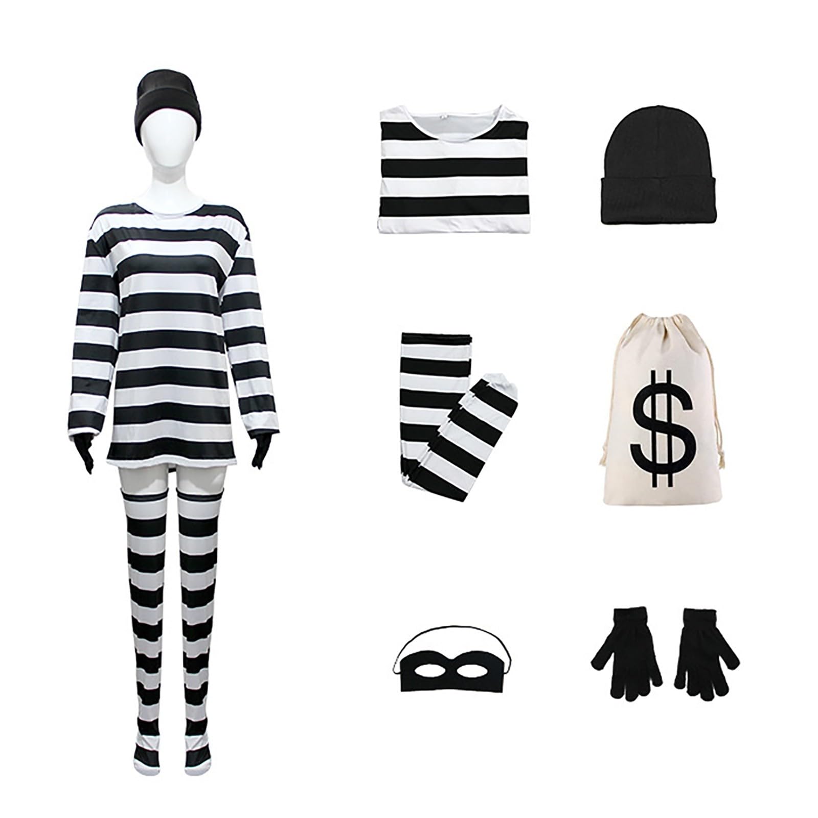 Generisch Ensemble pour femme, festival, fête, maquillage, bal masqué, œil-prisonnier, bonnet tricoté, gants, chaussettes, porte-monnaie