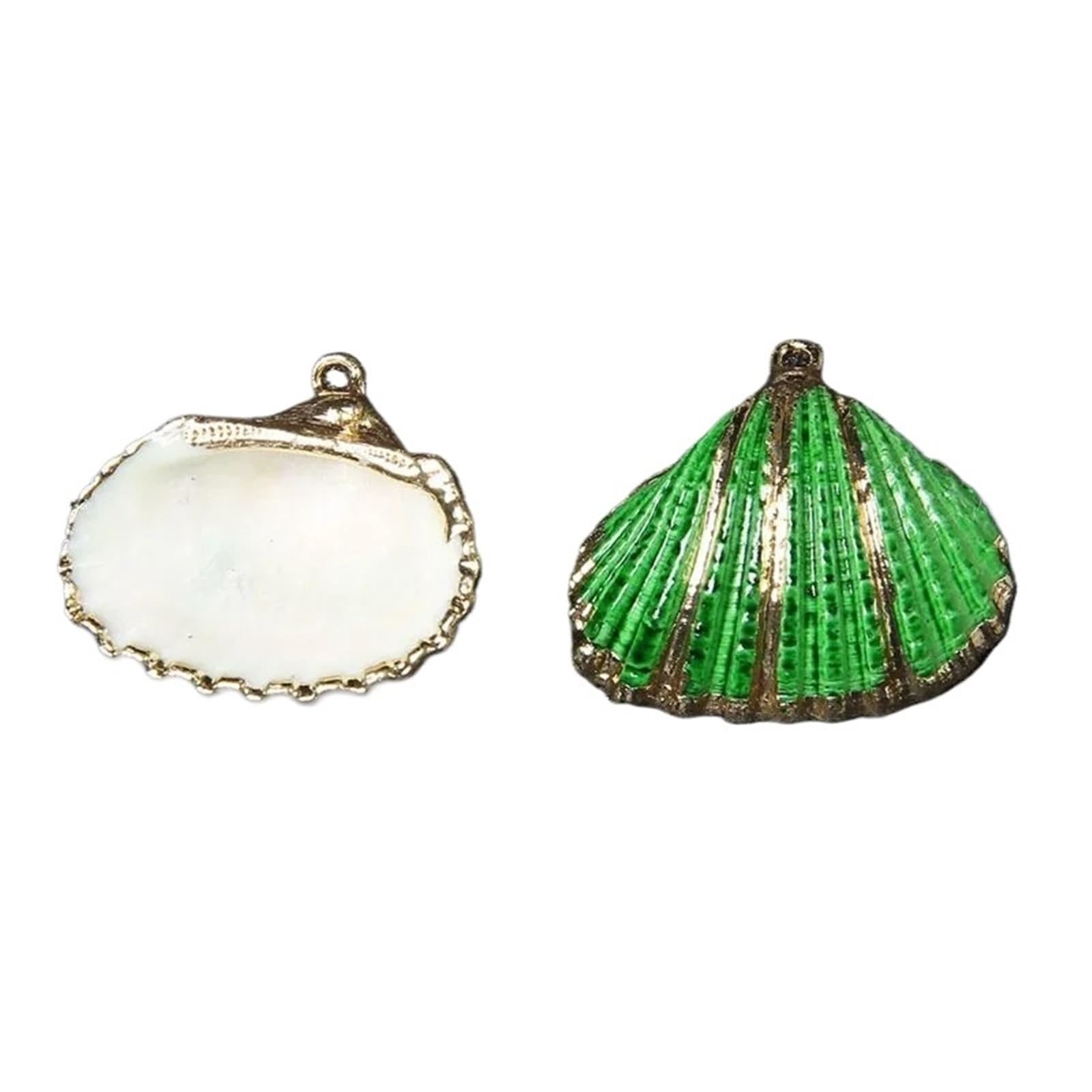 8pcs Colorful Shell Charms Conch Seashell Scallop Cowrie Pendant For Necklace Jewelry Making Craft(Green)