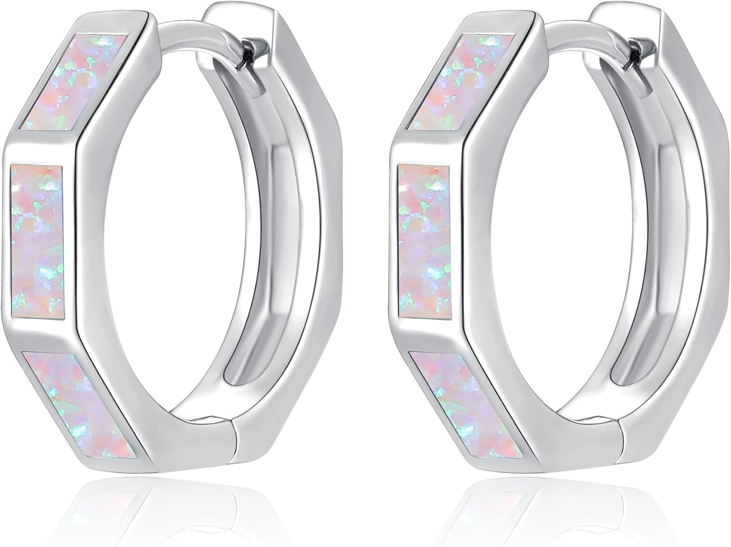 CiNily Opal Hoop Earrings for Women, Hexagon Huggie Earrings 14K White/Black/Gold Plated Hypoallergenic | Mini Hoop Earrings | Small Hoops for Sensitive Ear Christmas Halloween Jewelry Gifts